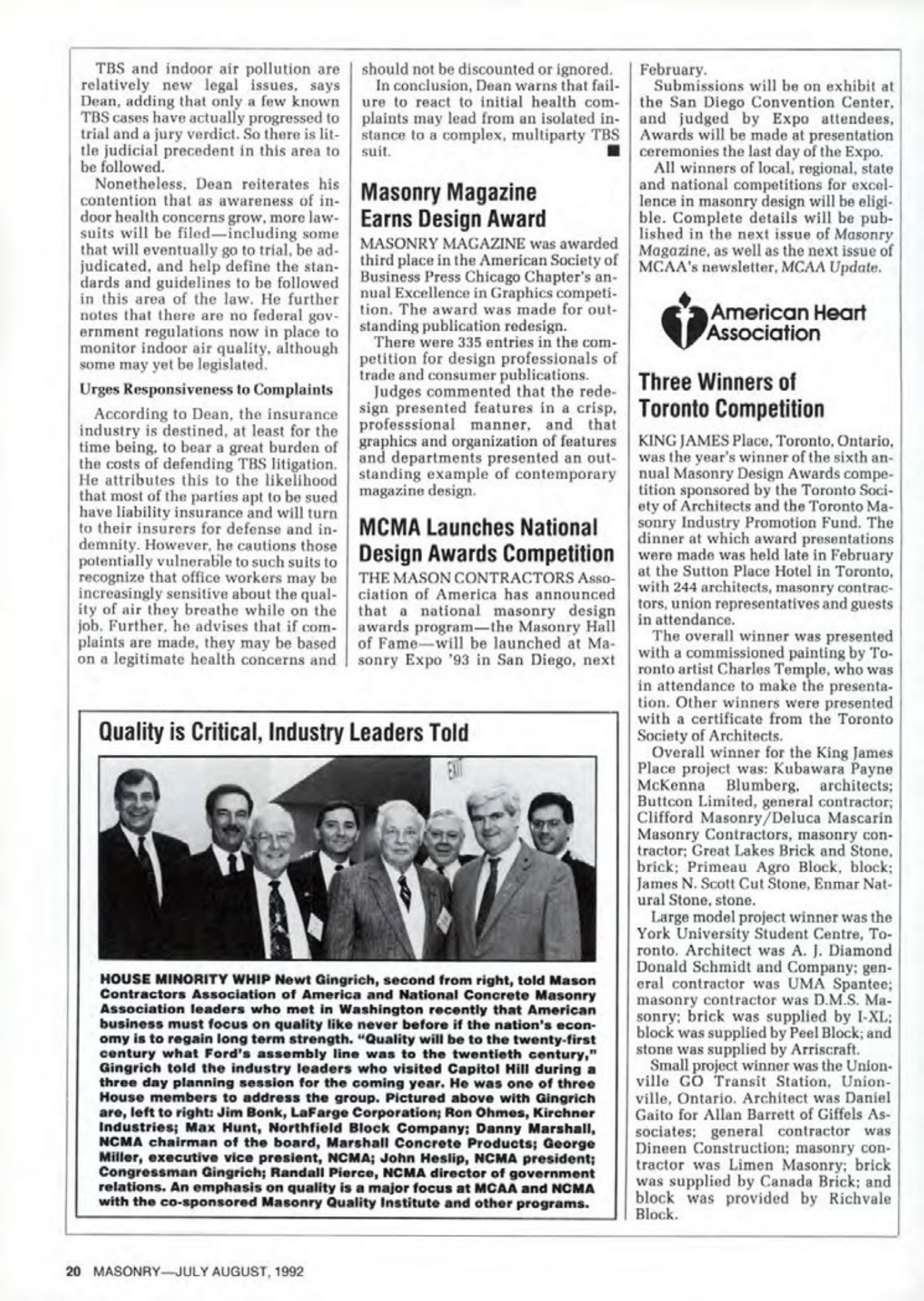 Masonry Magazine August 1992 Page. 20