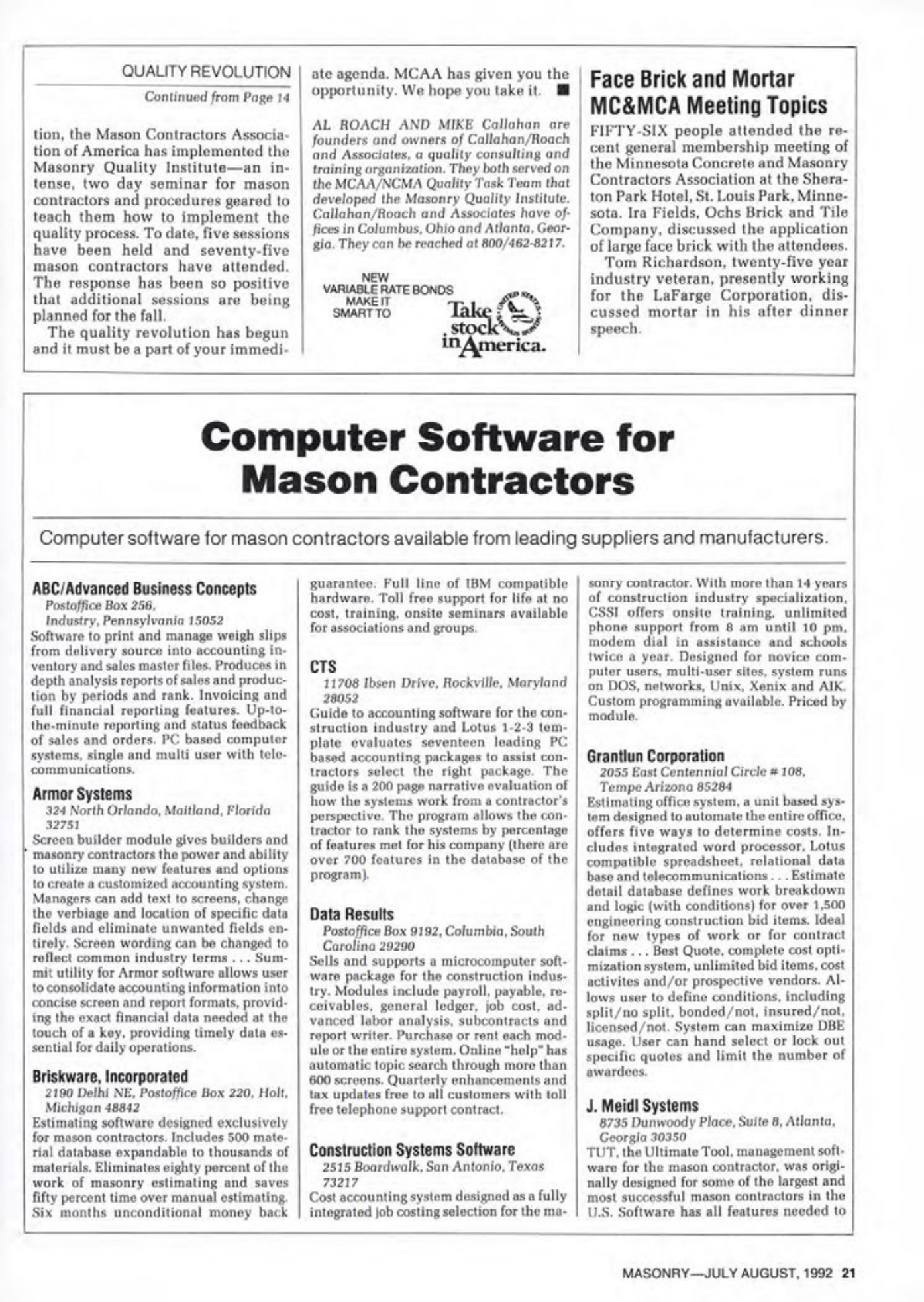 Masonry Magazine August 1992 Page. 21