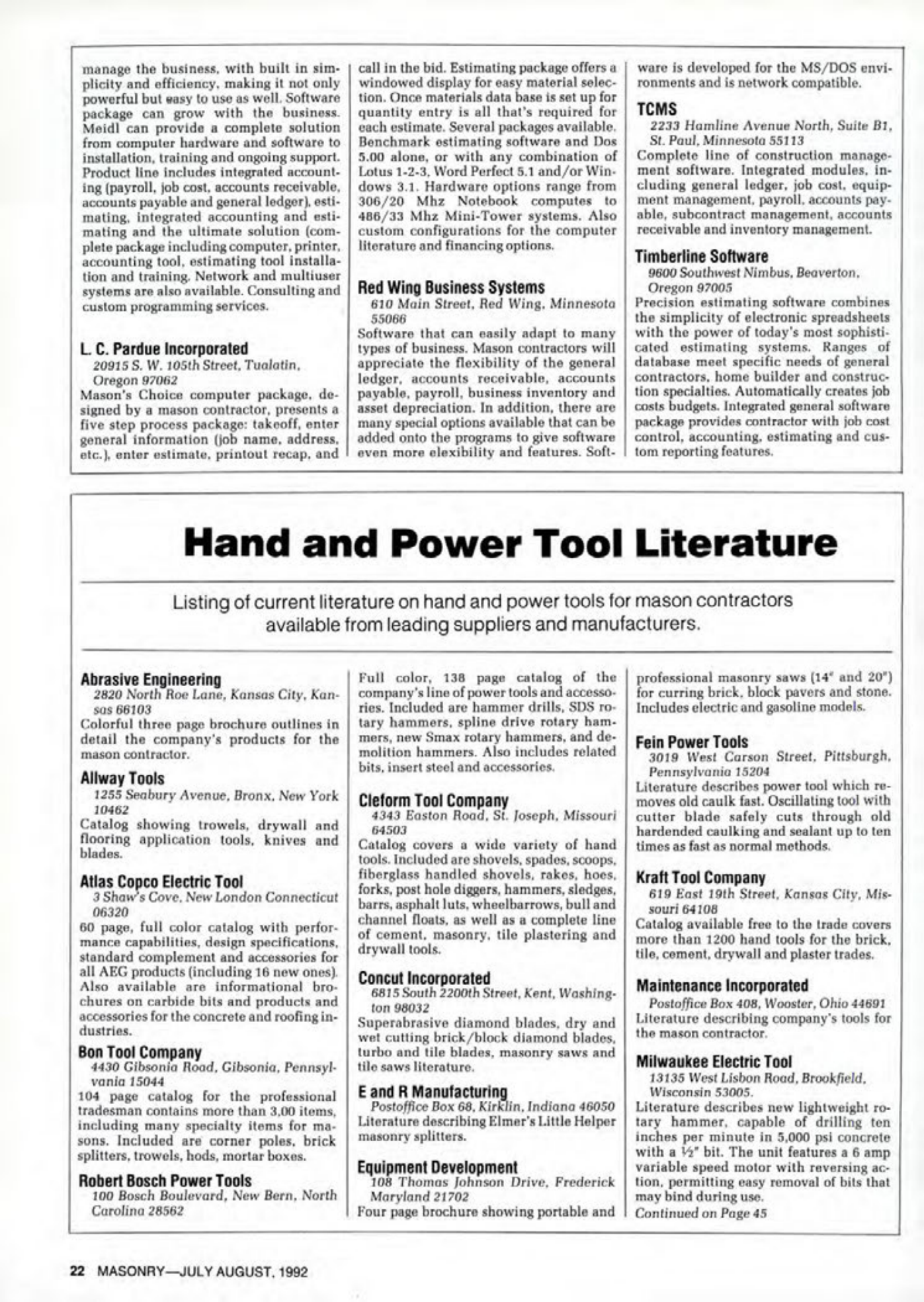 Masonry Magazine August 1992 Page. 22