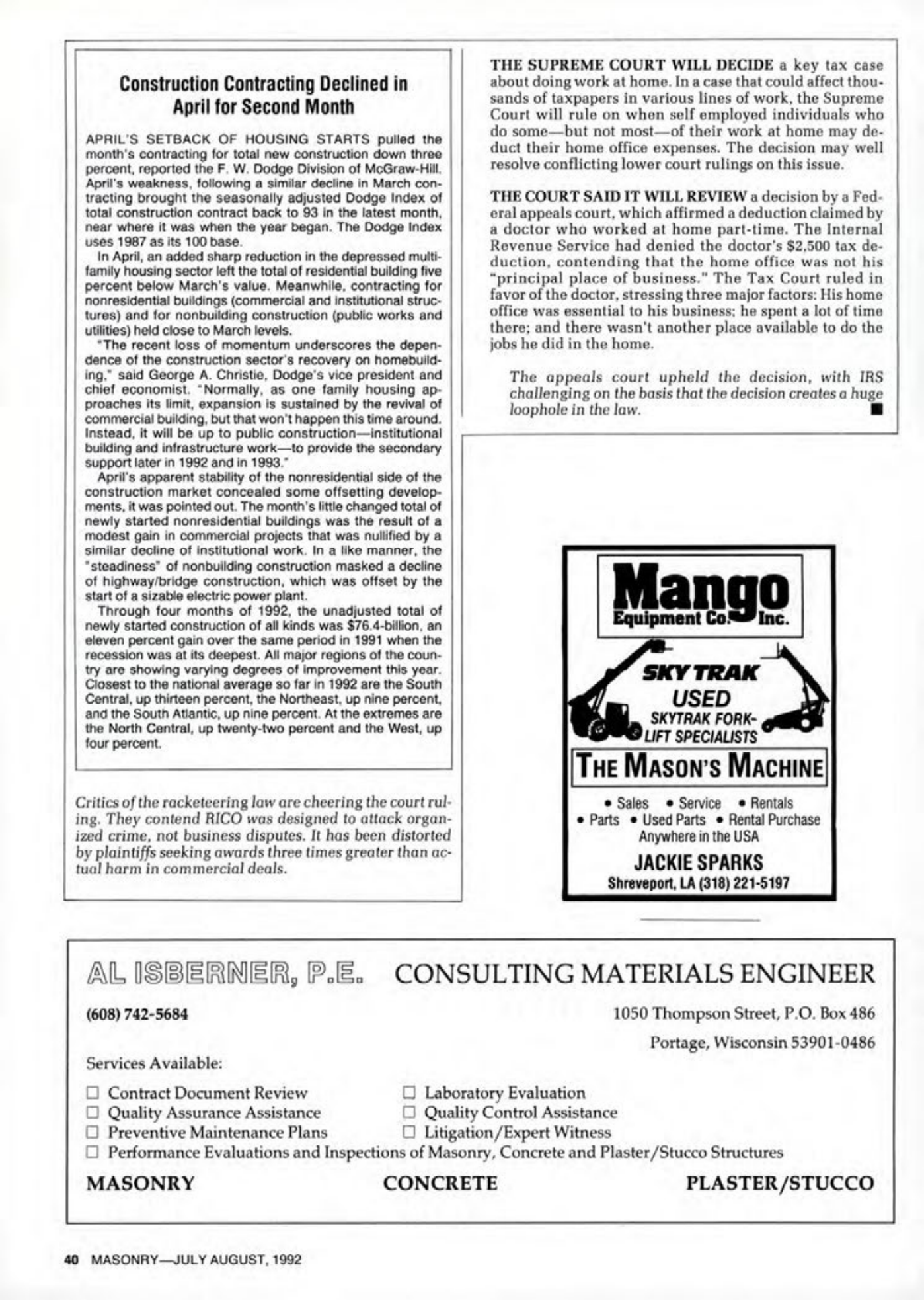 Masonry Magazine August 1992 Page. 40