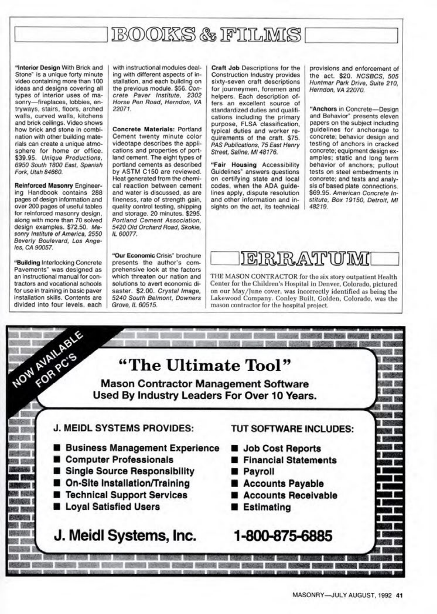 Masonry Magazine August 1992 Page. 41