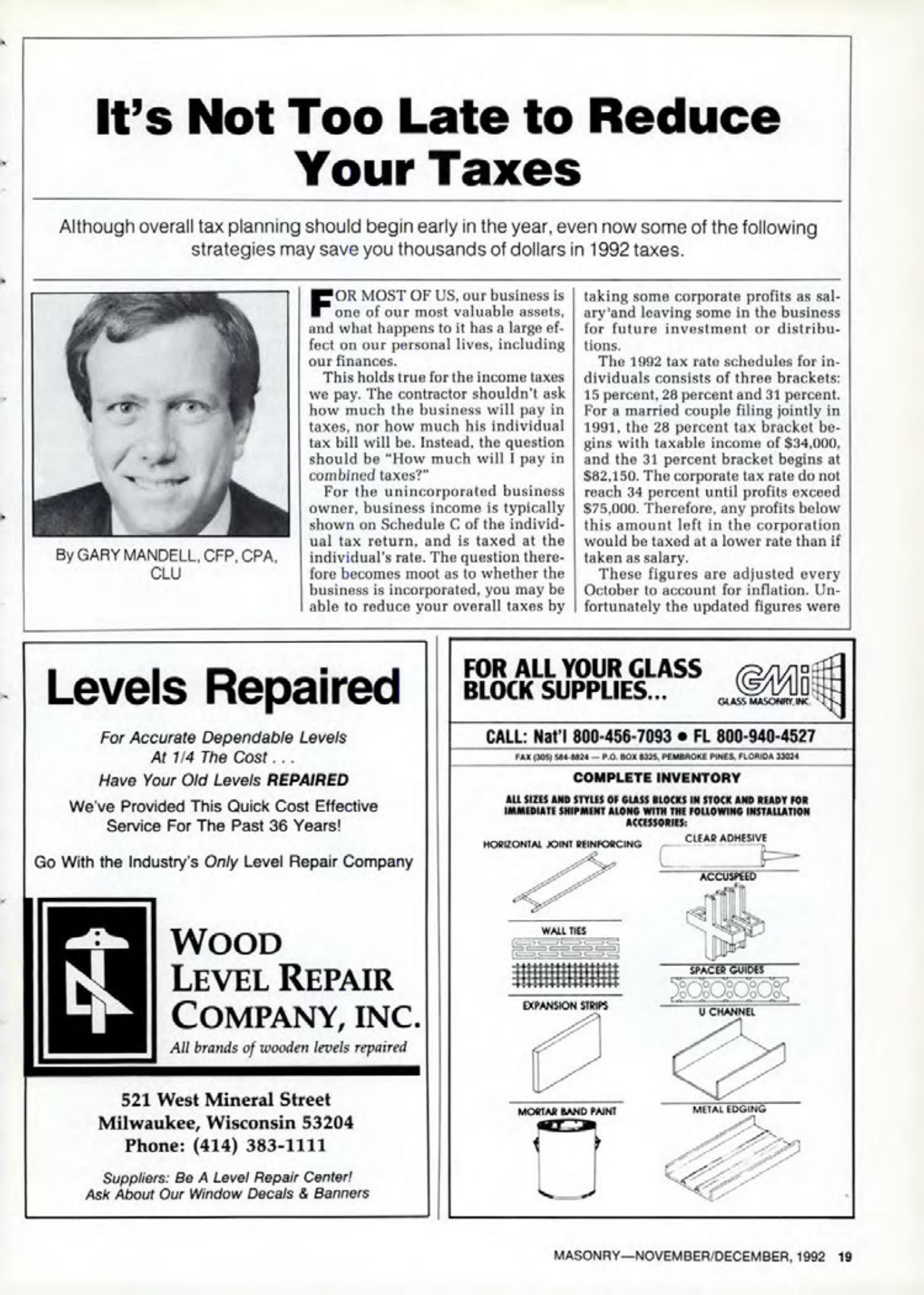 Masonry Magazine December 1992 Page. 19