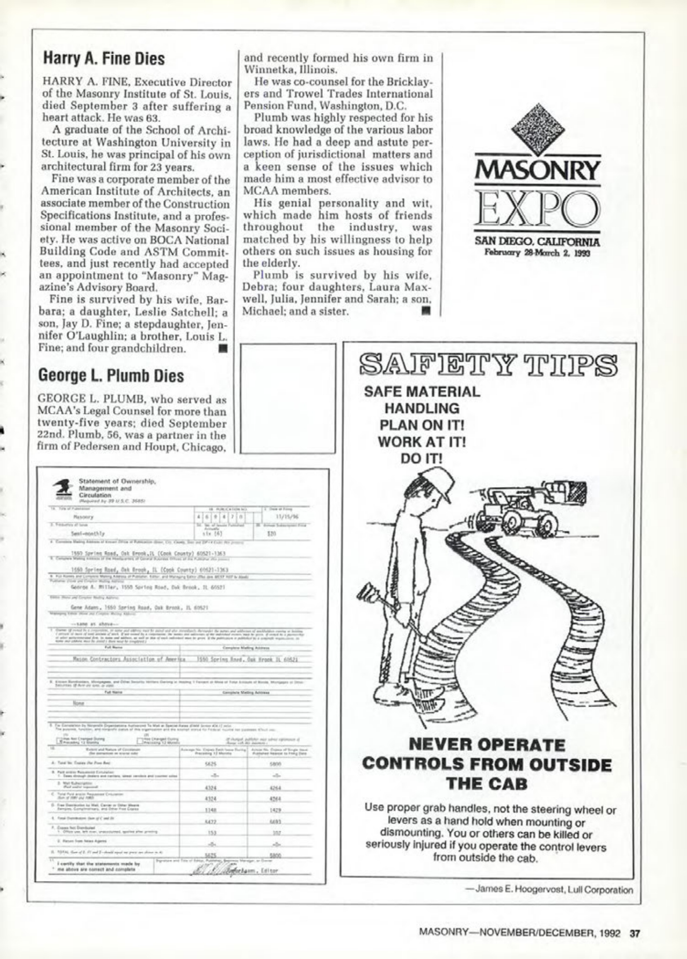 Masonry Magazine December 1992 Page. 37