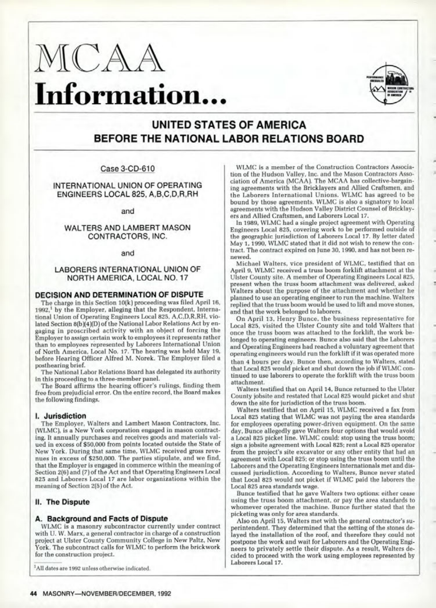 Masonry Magazine December 1992 Page. 44