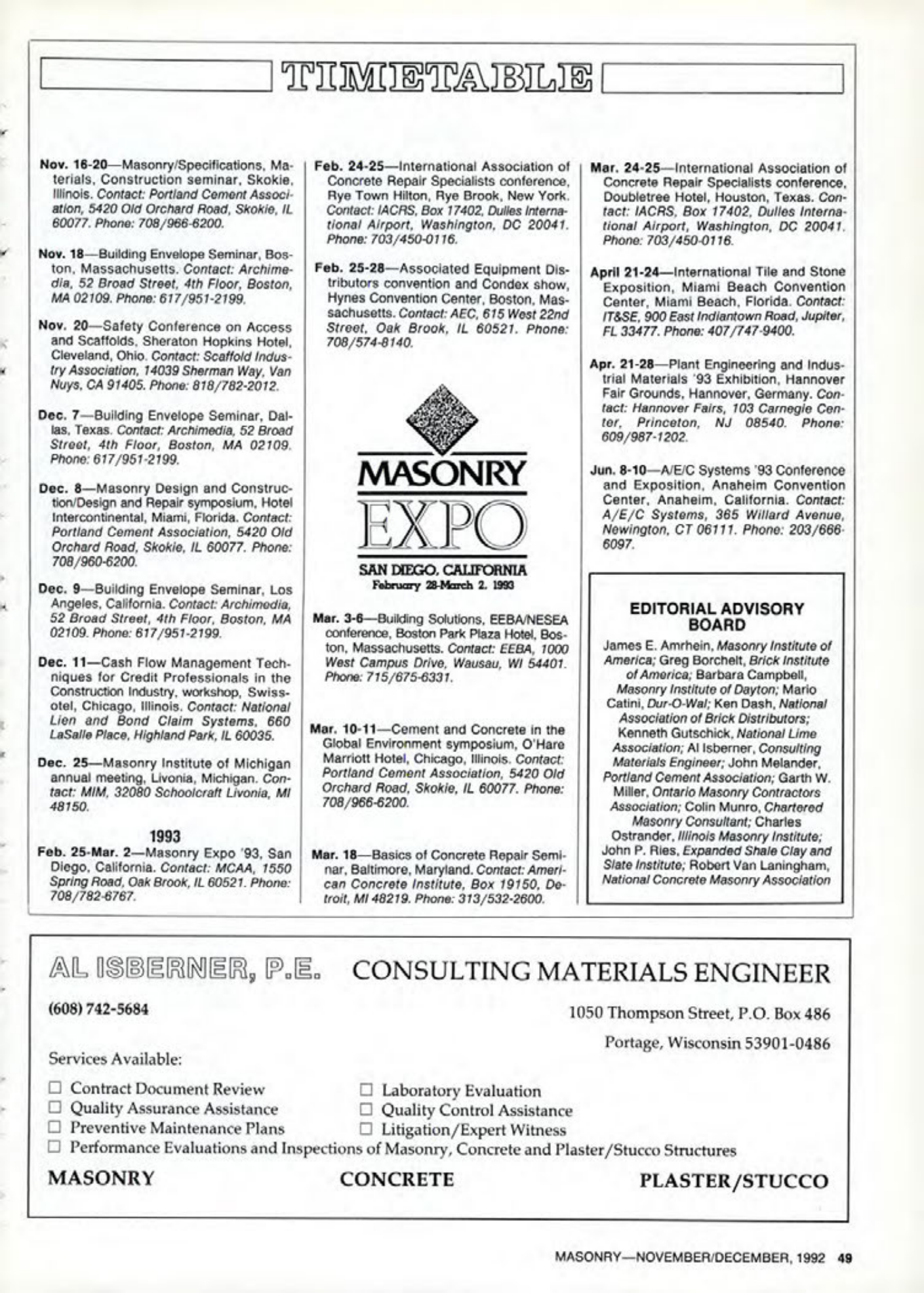 Masonry Magazine December 1992 Page. 49