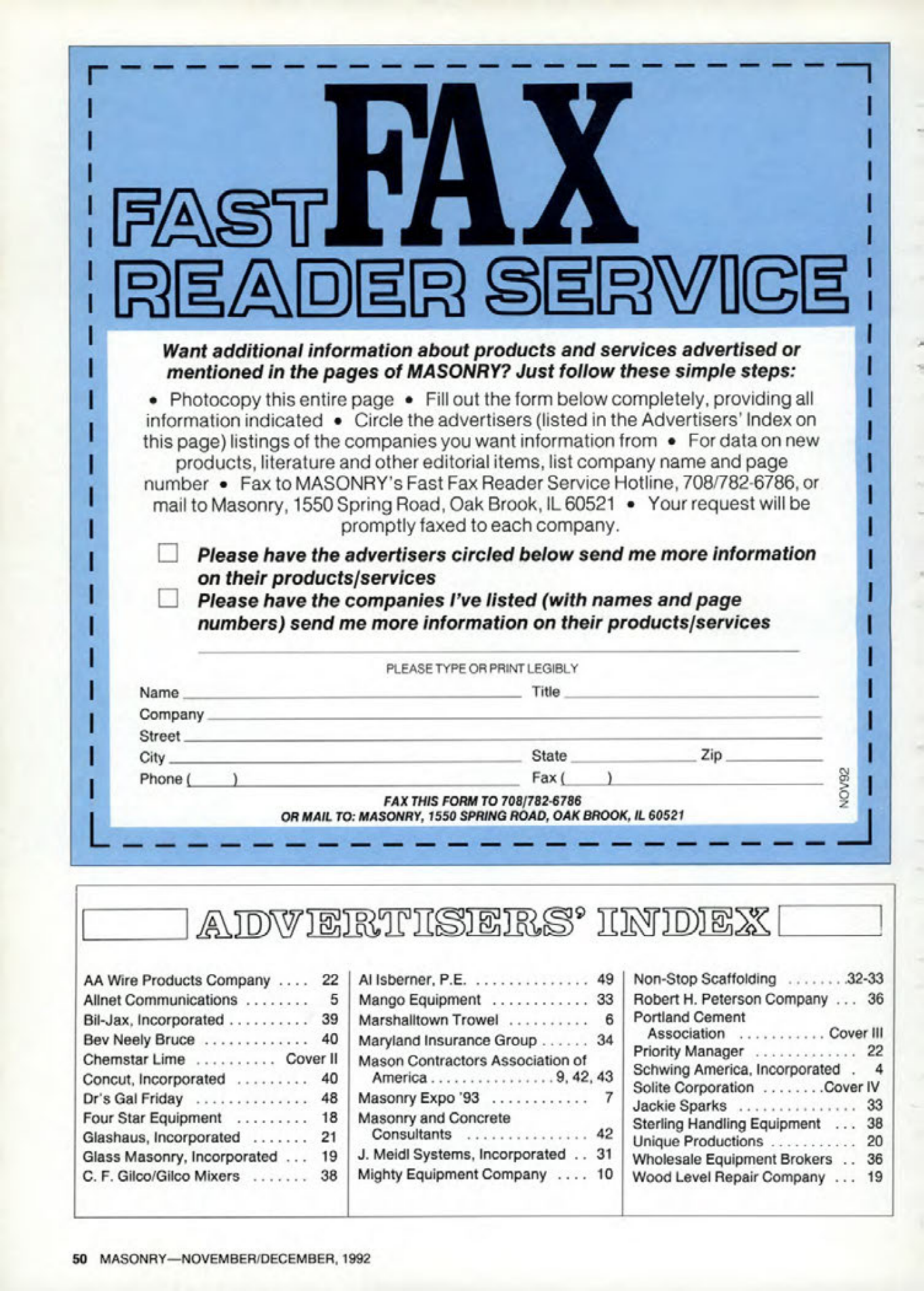 Masonry Magazine December 1992 Page. 50