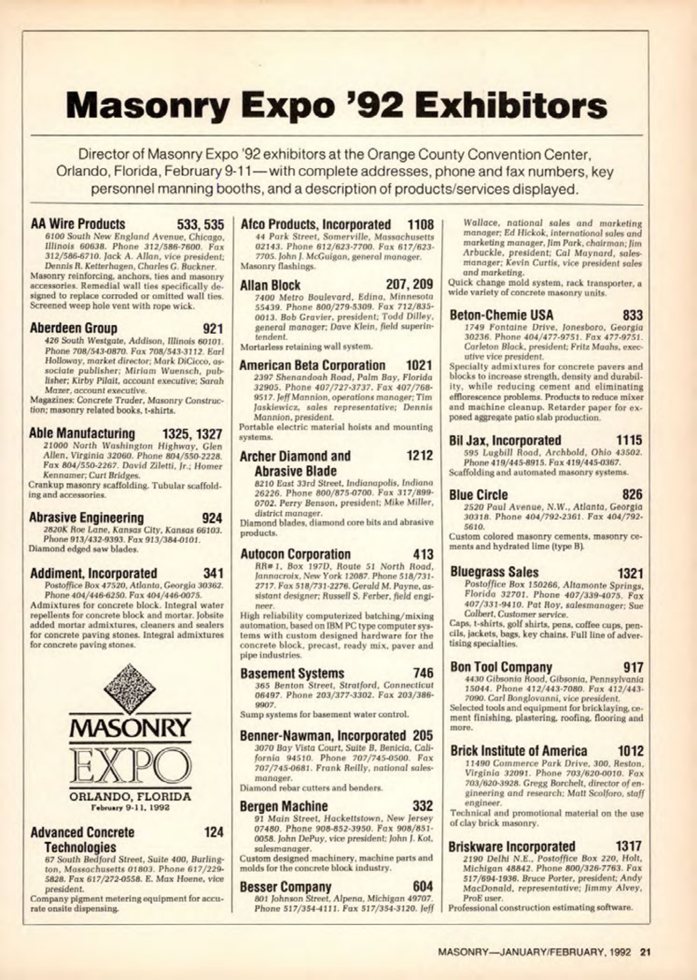 Masonry Magazine February 1992 Page. 21