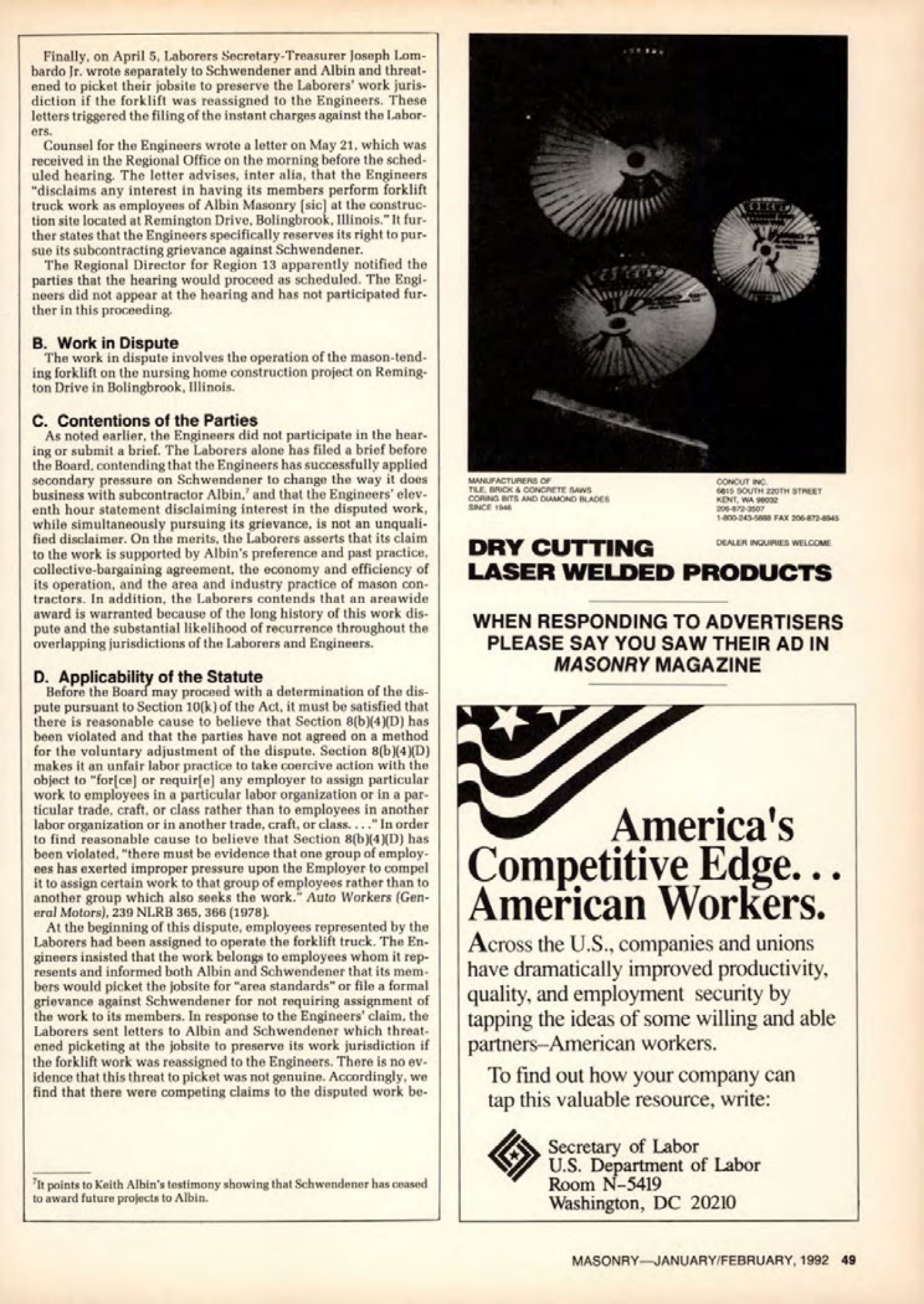 Masonry Magazine February 1992 Page. 49