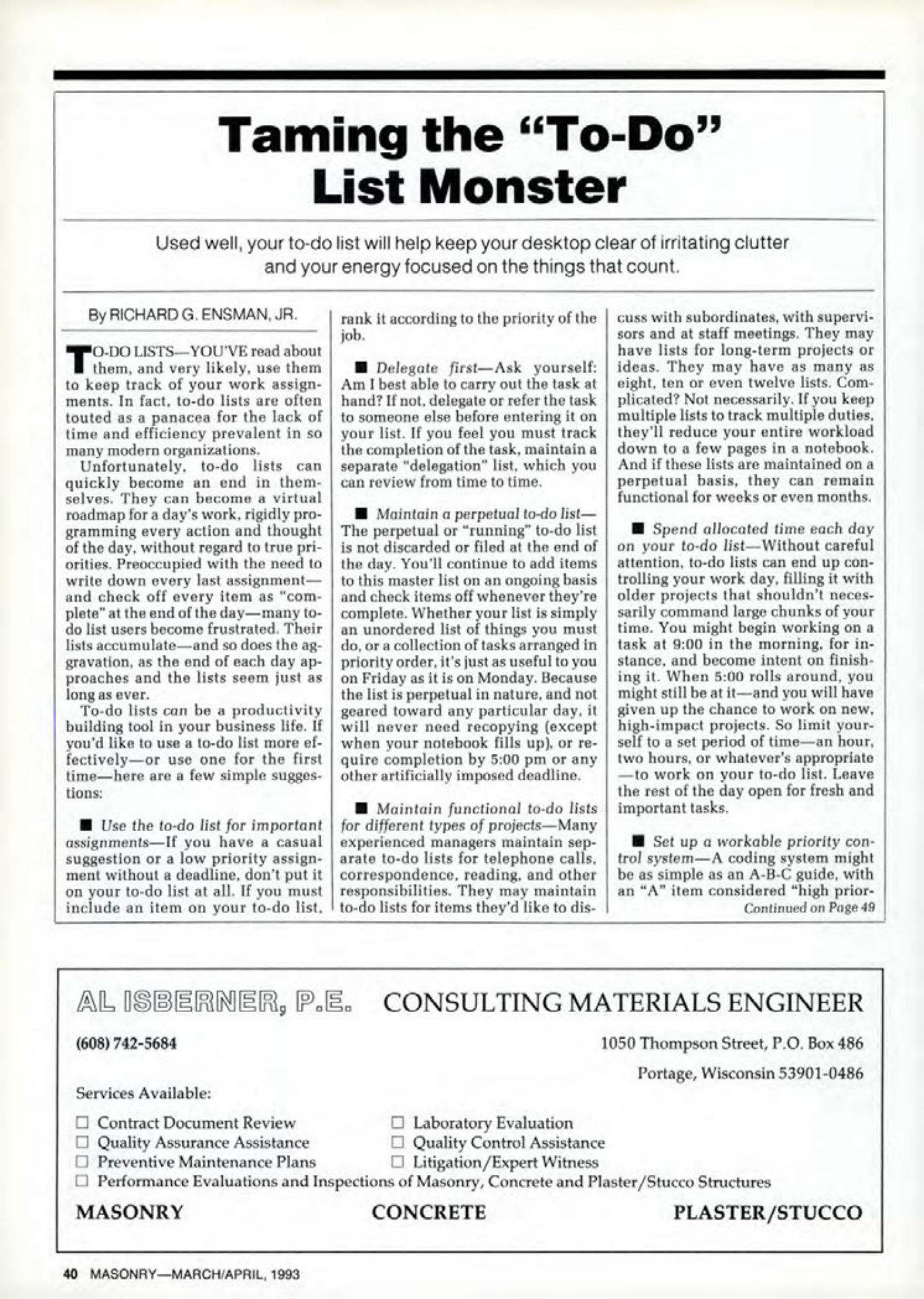 Masonry Magazine April 1993 Page. 40