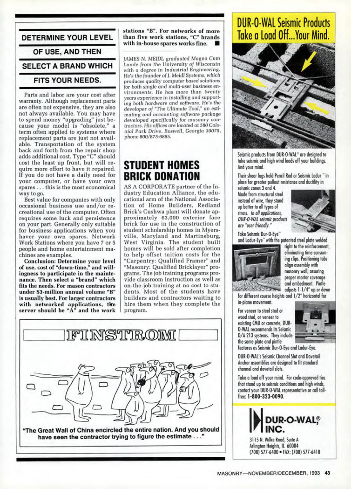 Masonry Magazine December 1993 Page. 43