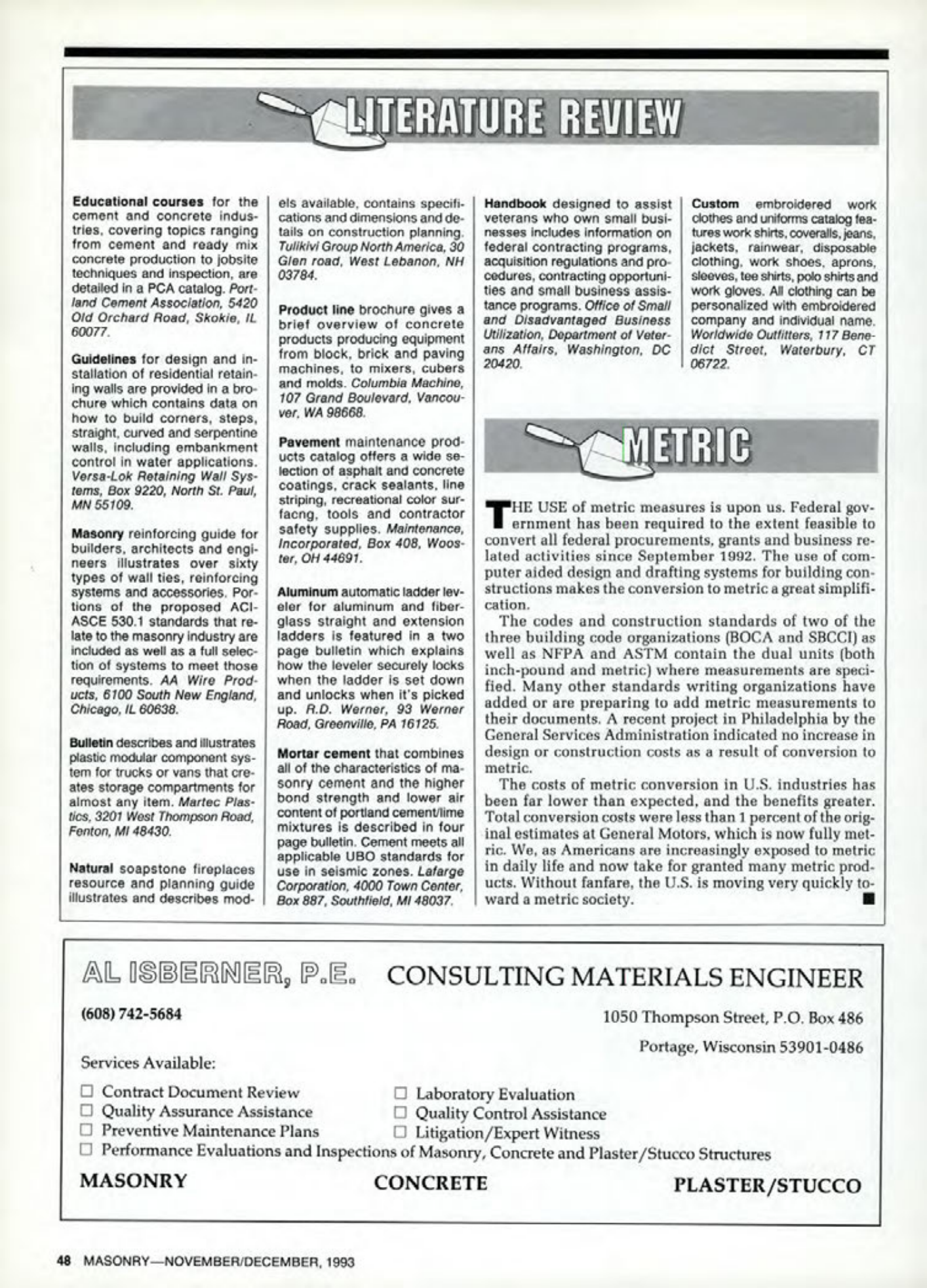 Masonry Magazine December 1993 Page. 48