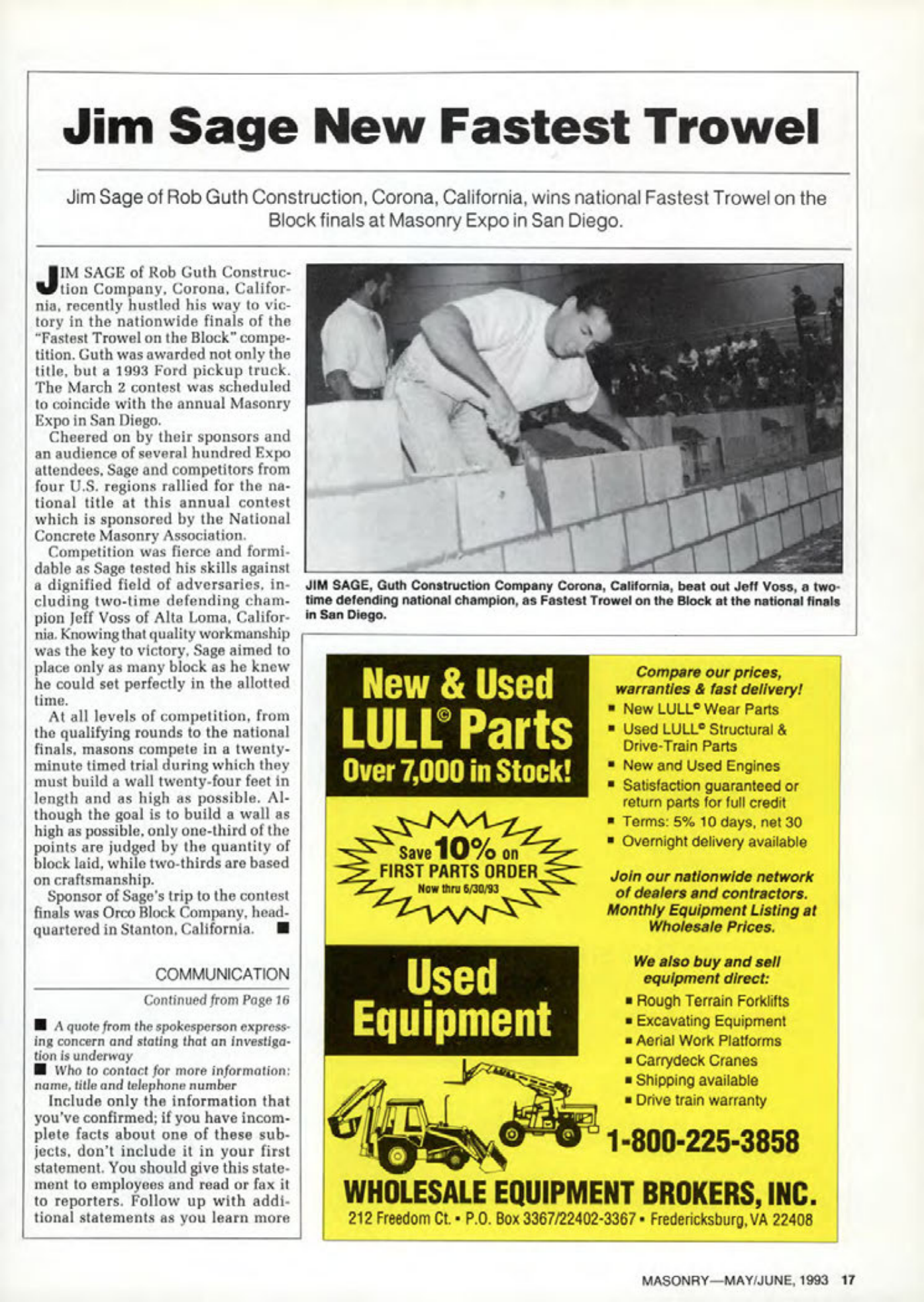 Masonry Magazine June 1993 Page. 17