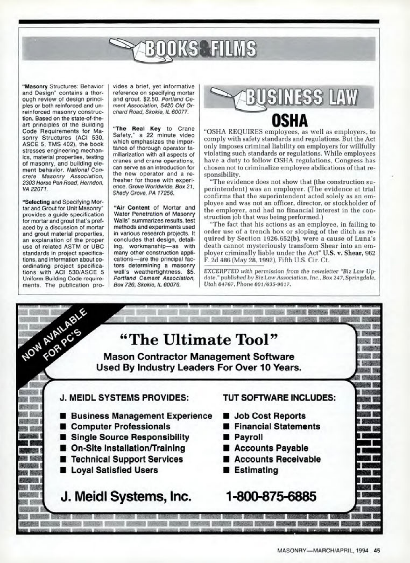 Masonry Magazine April 1994 Page. 45