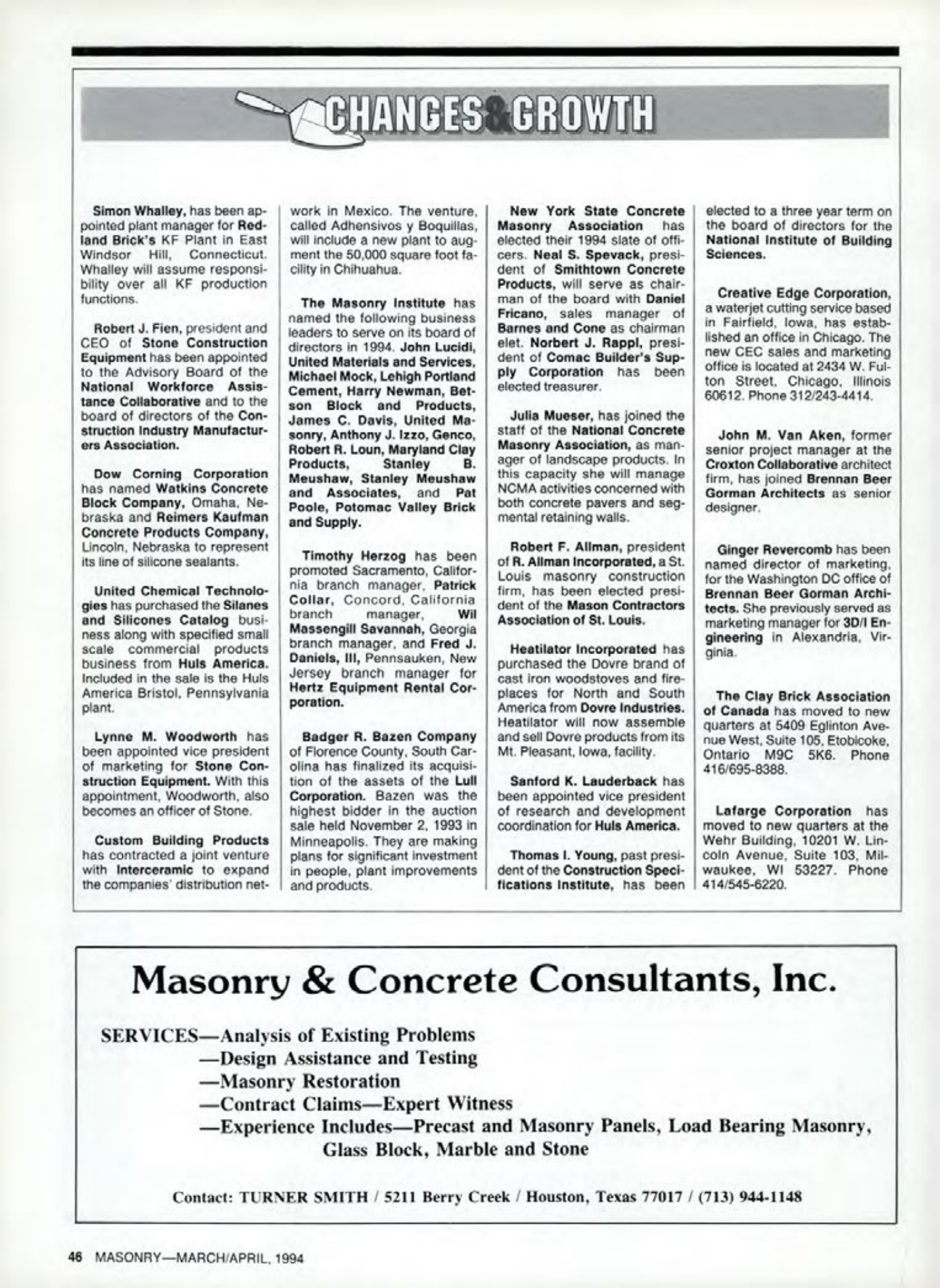 Masonry Magazine April 1994 Page. 46