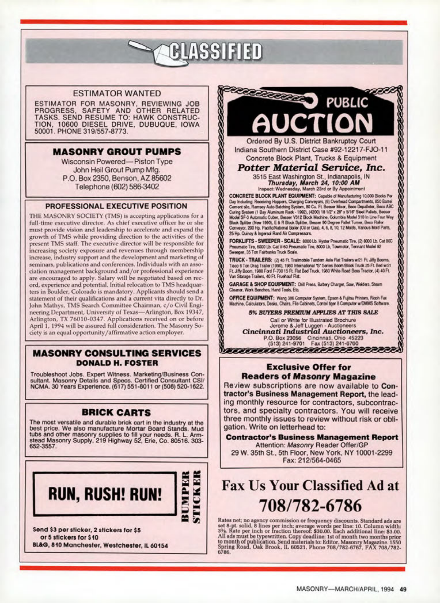 Masonry Magazine April 1994 Page. 49