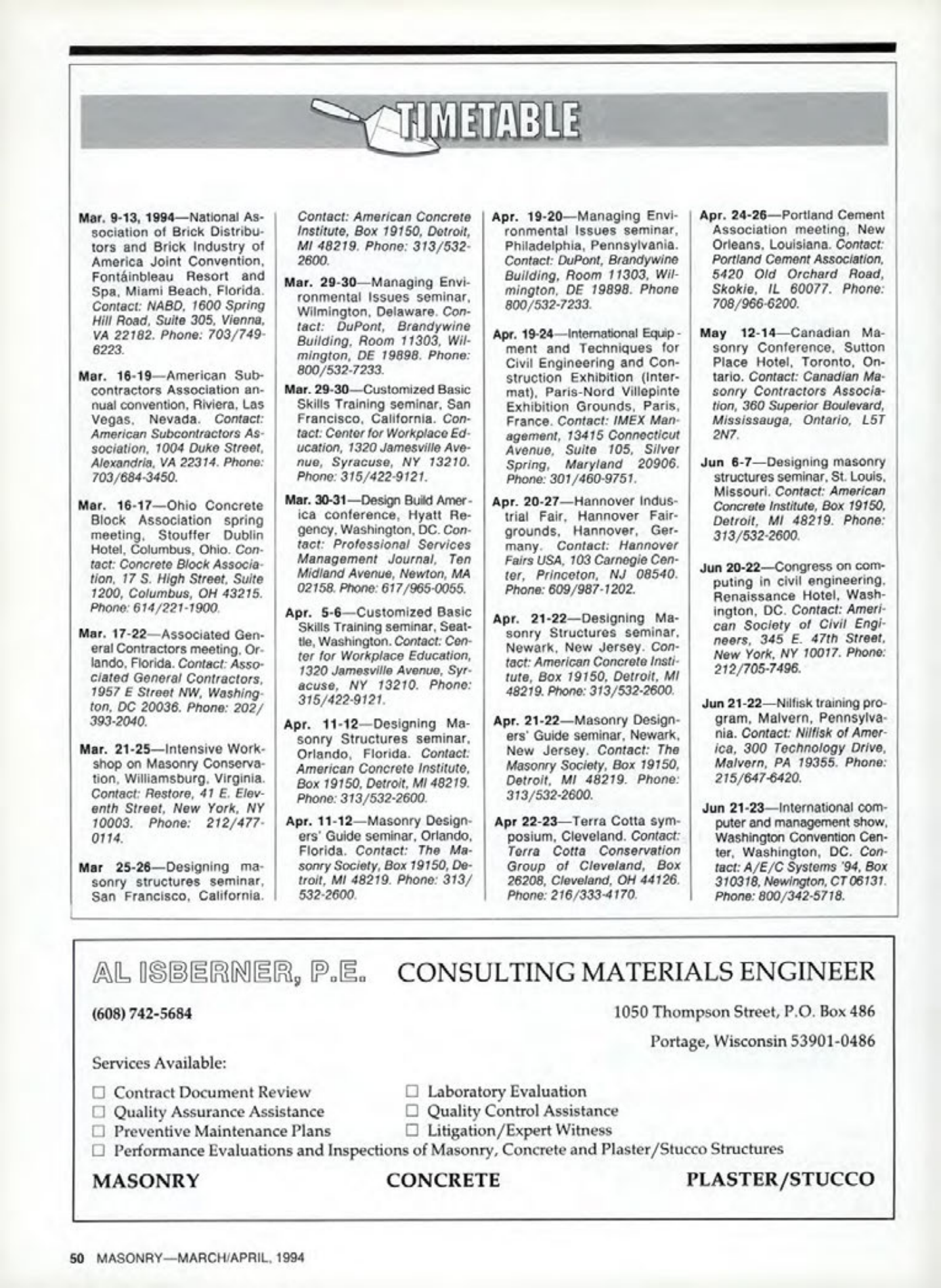 Masonry Magazine April 1994 Page. 50