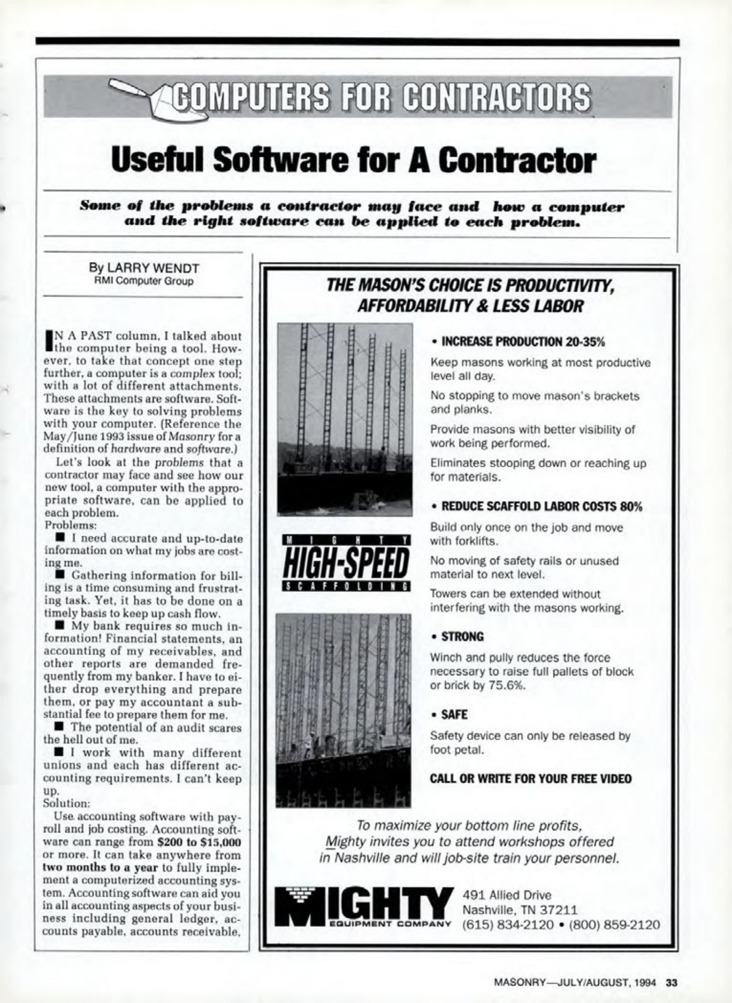 Masonry Magazine August 1994 Page. 33