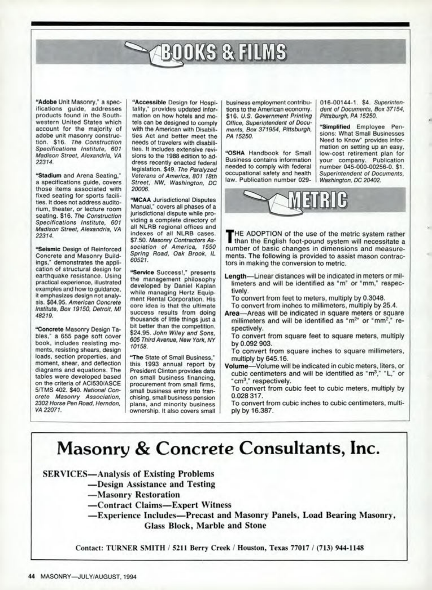 Masonry Magazine August 1994 Page. 44