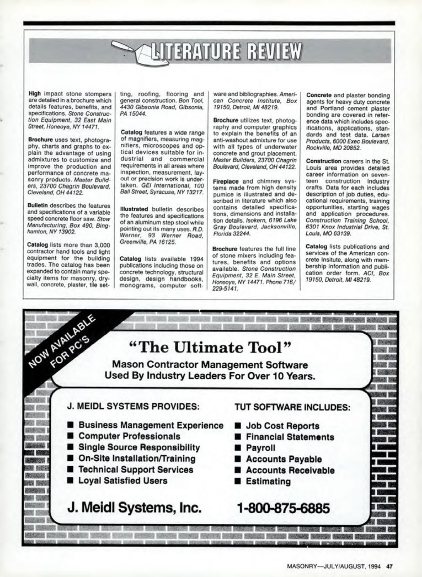 Masonry Magazine August 1994 Page. 47