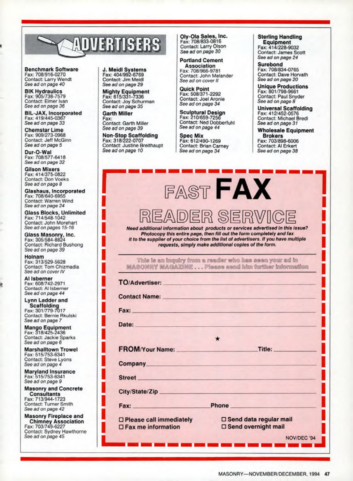 Masonry Magazine December 1994 Page. 47