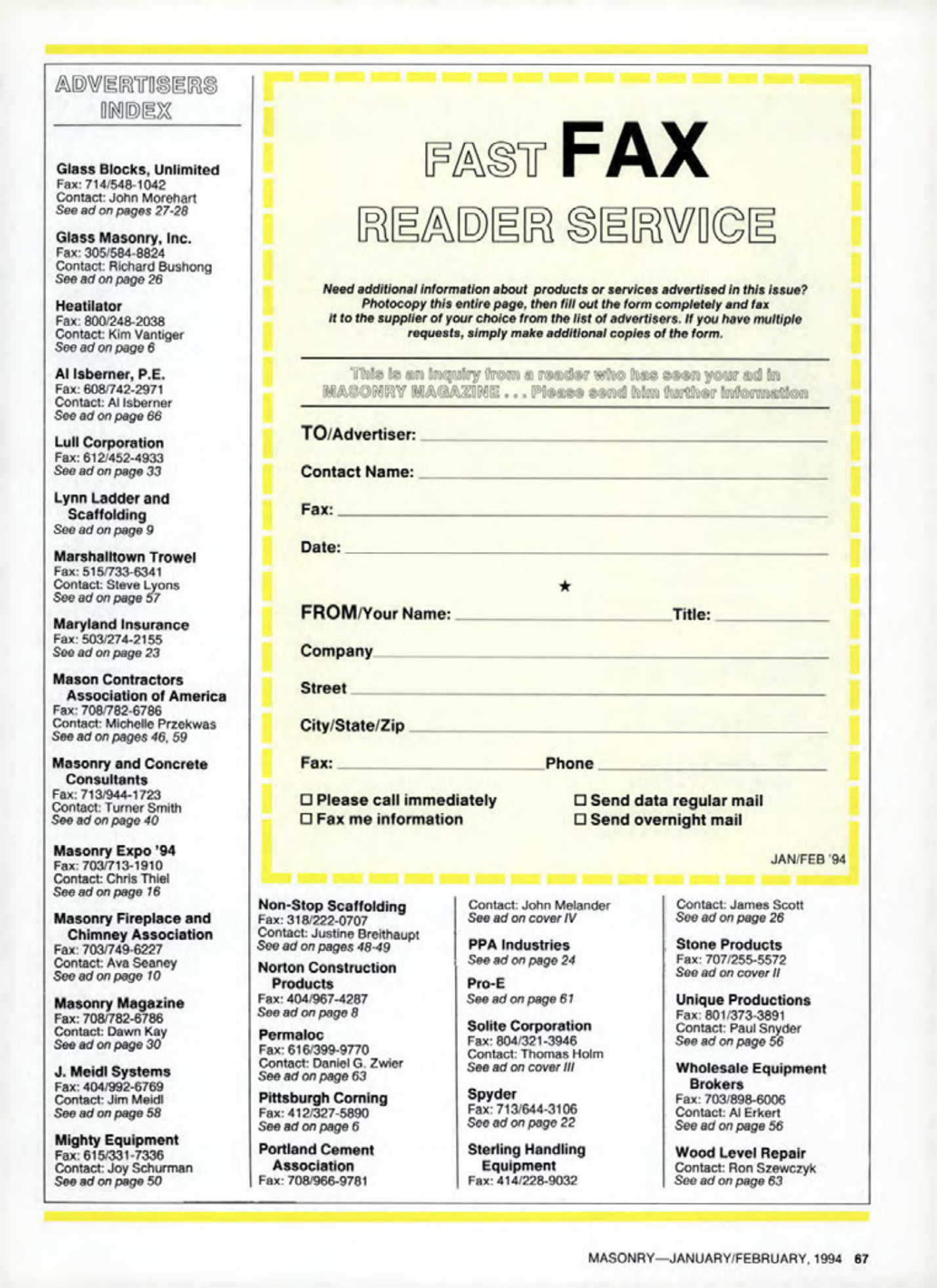Masonry Magazine February 1994 Page. 67