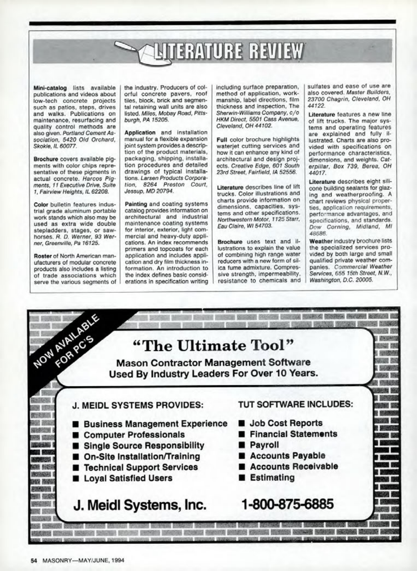 Masonry Magazine June 1994 Page. 54