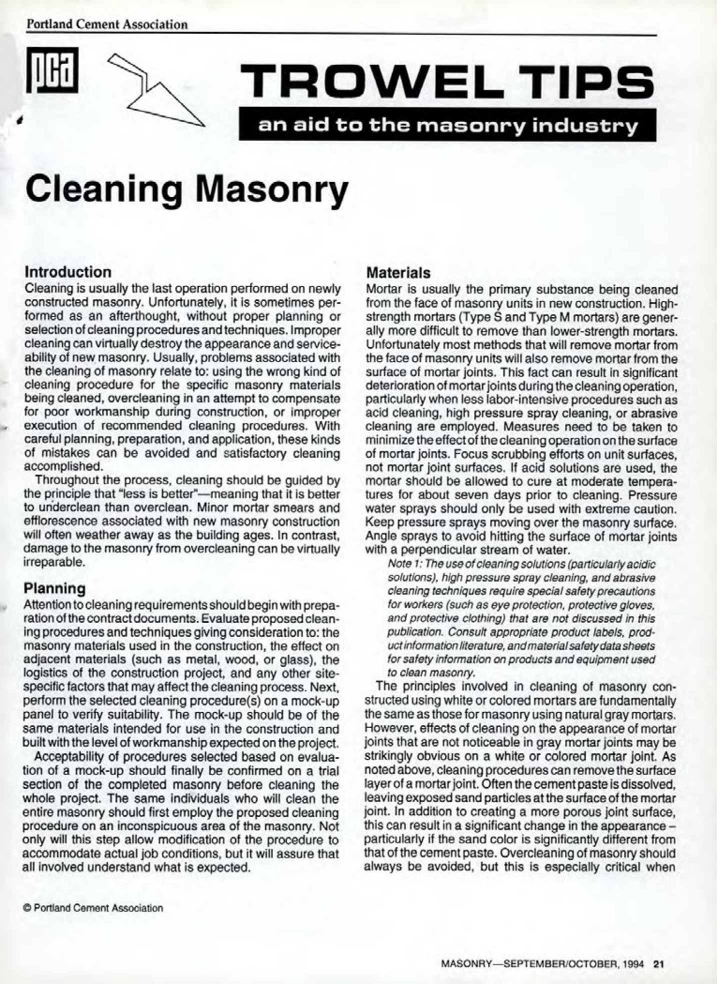 Masonry Magazine October 1994 Page. 21