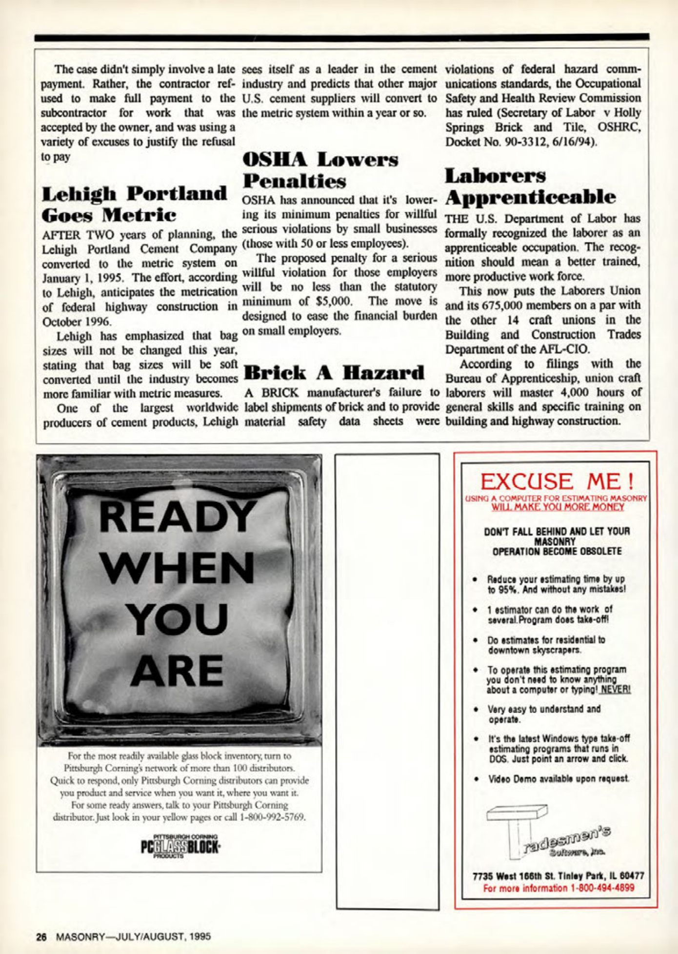 Masonry Magazine August 1995 Page. 26