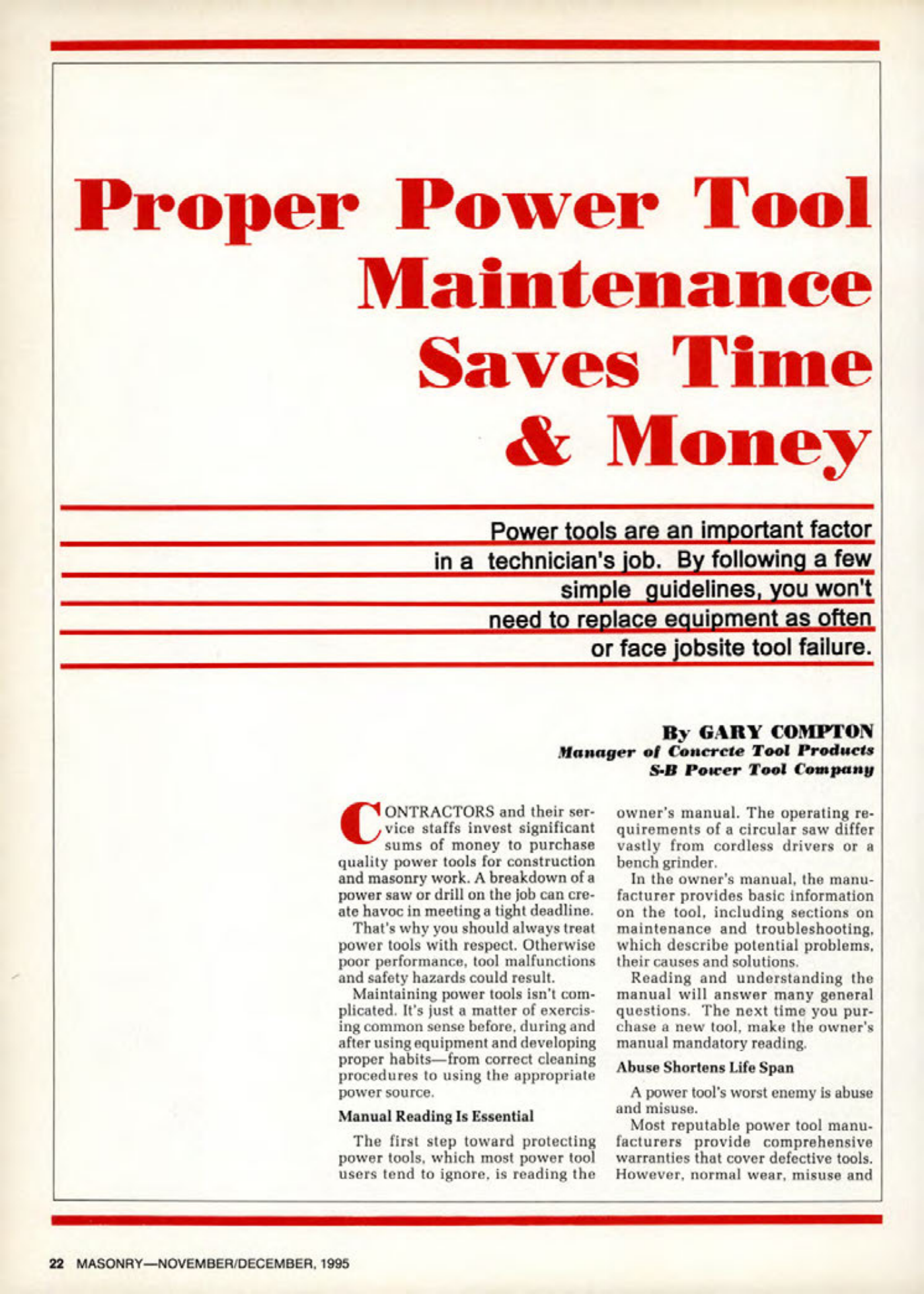 Masonry Magazine December 1995 Page. 22