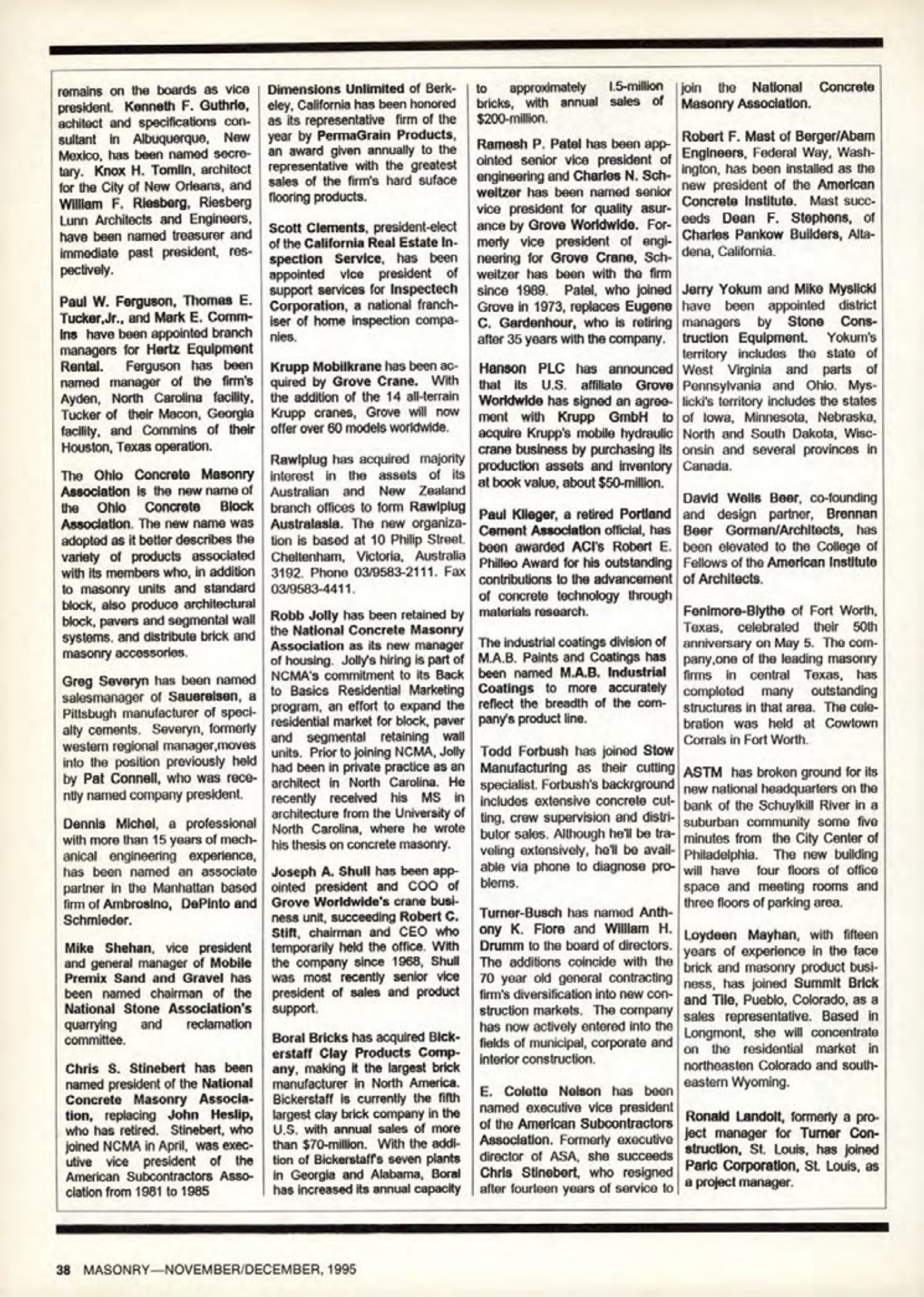 Masonry Magazine December 1995 Page. 38
