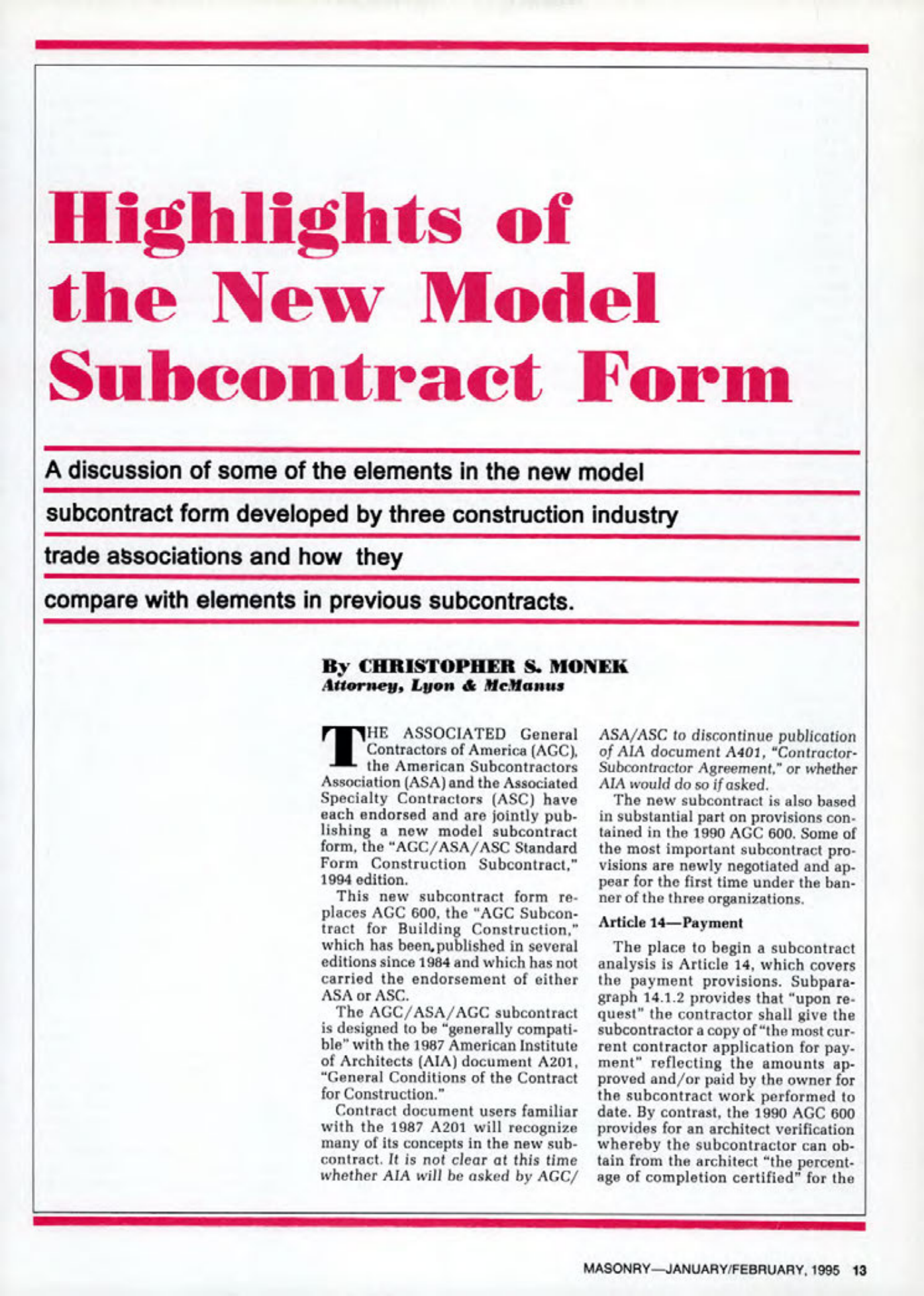 Masonry Magazine February 1995 Page. 13