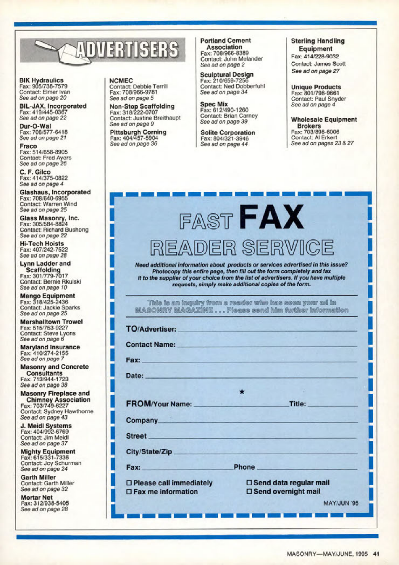 Masonry Magazine June 1995 Page. 41