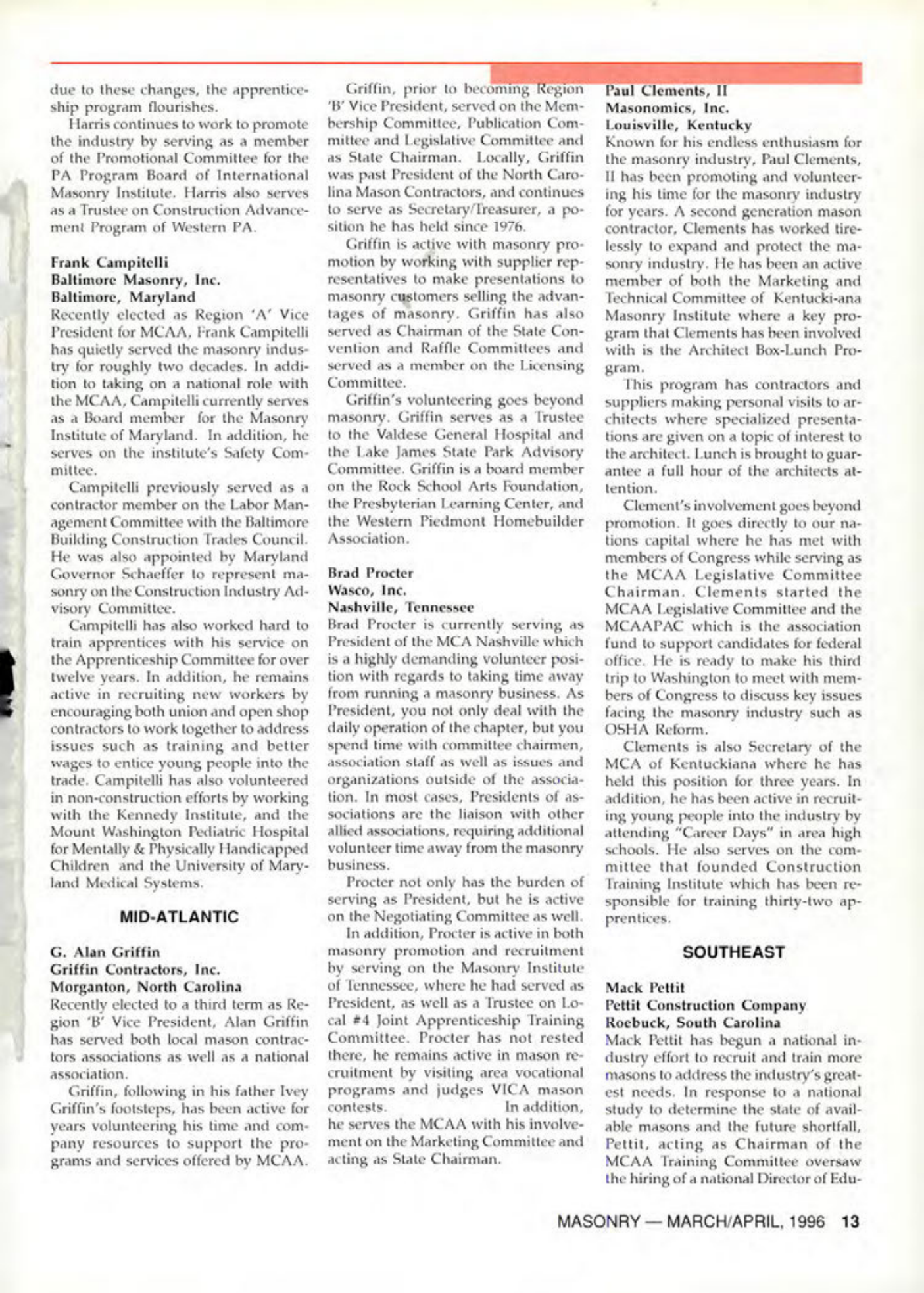 Masonry Magazine April 1996 Page. 13