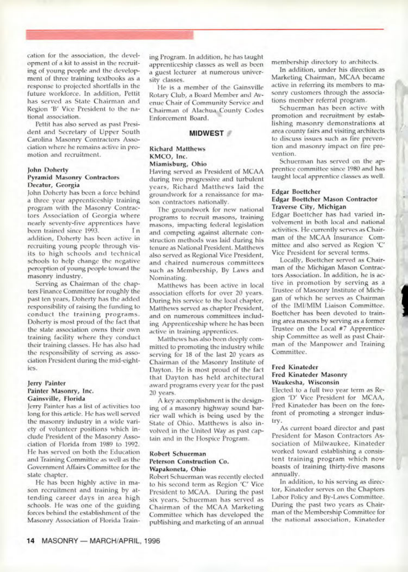 Masonry Magazine April 1996 Page. 14
