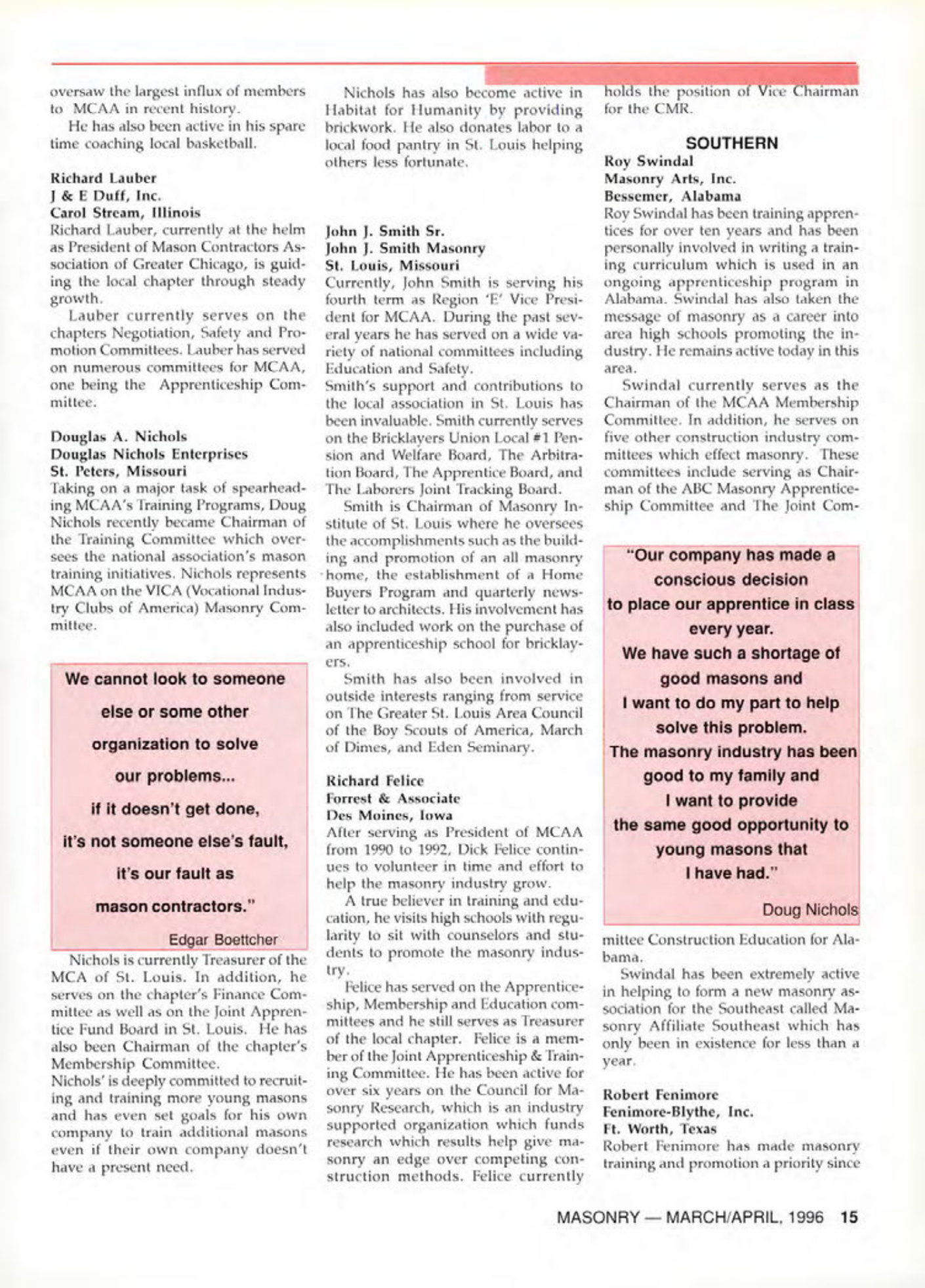 Masonry Magazine April 1996 Page. 15