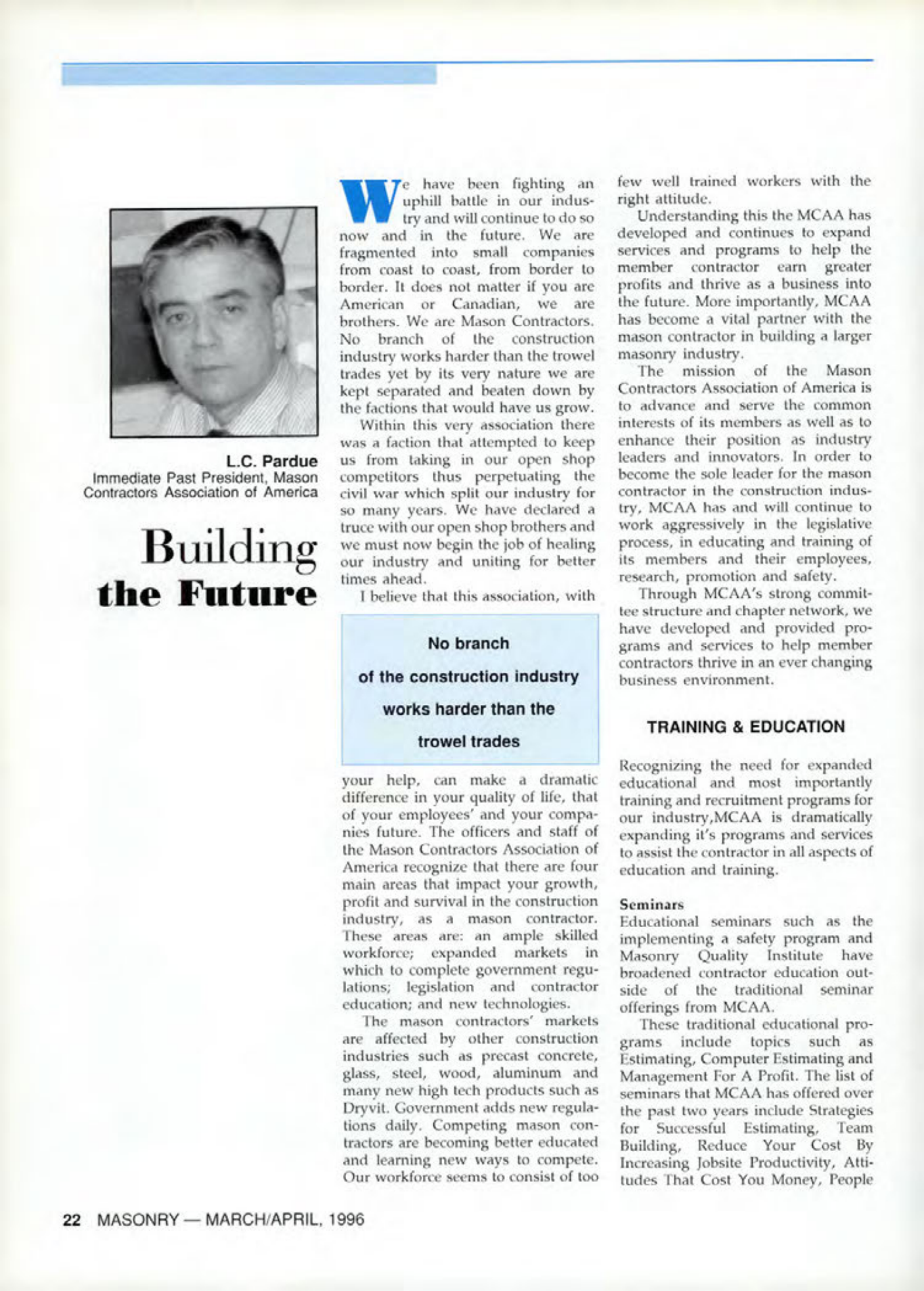 Masonry Magazine April 1996 Page. 22