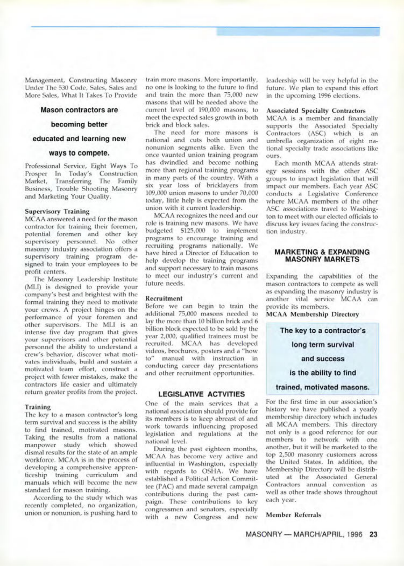 Masonry Magazine April 1996 Page. 23