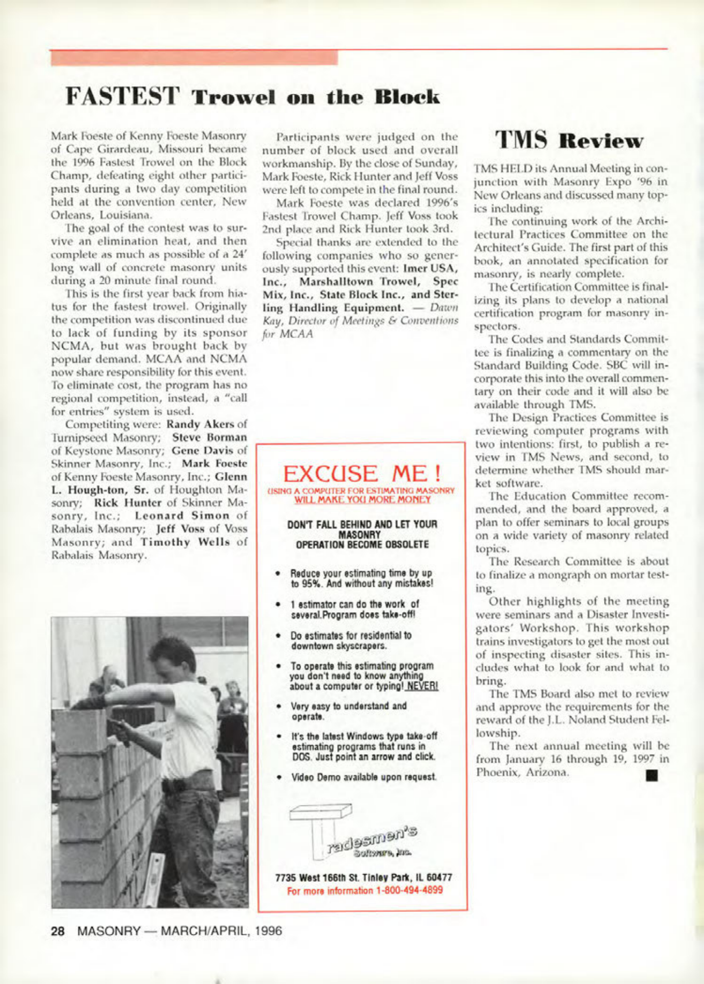 Masonry Magazine April 1996 Page. 28