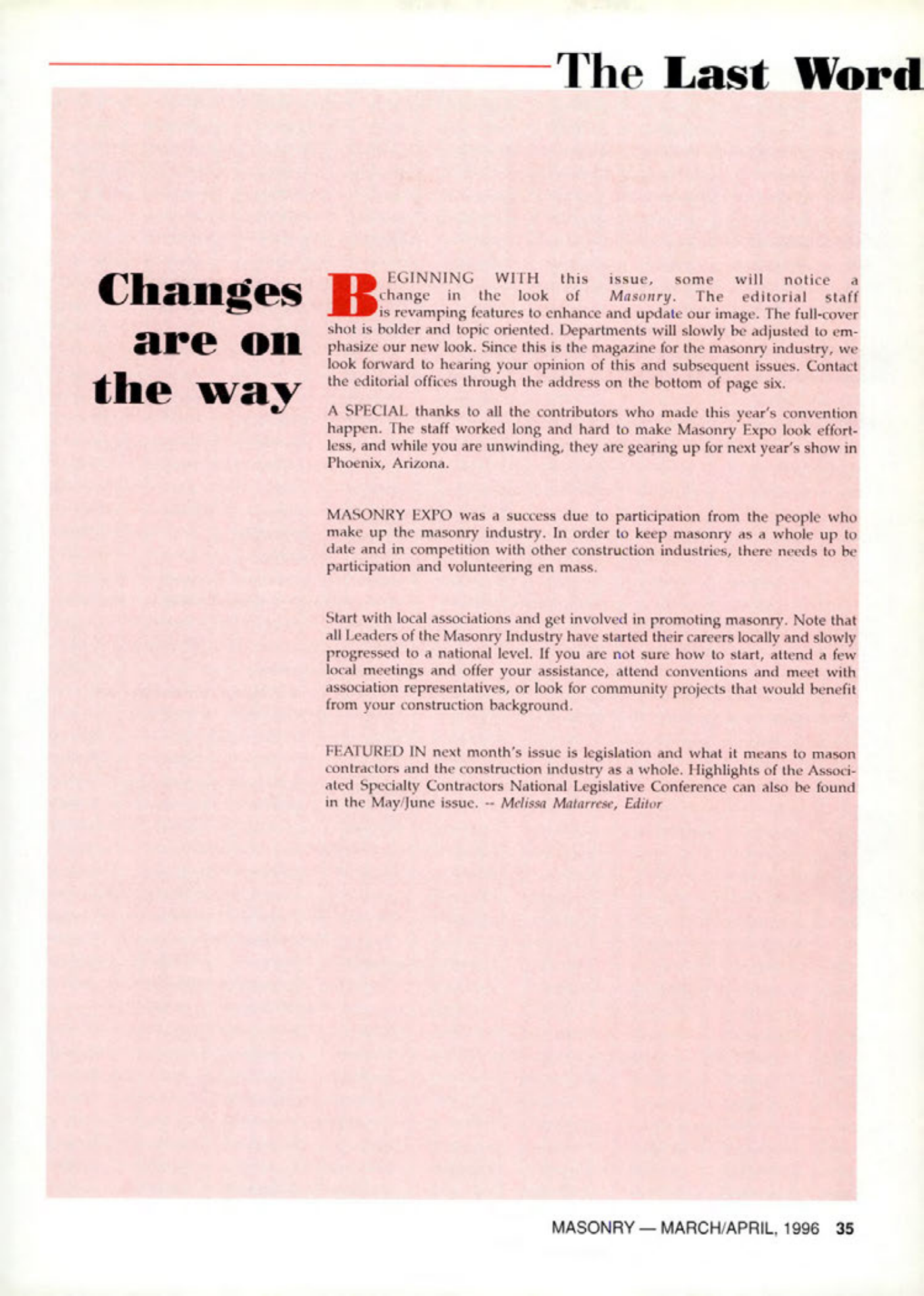 Masonry Magazine April 1996 Page. 35