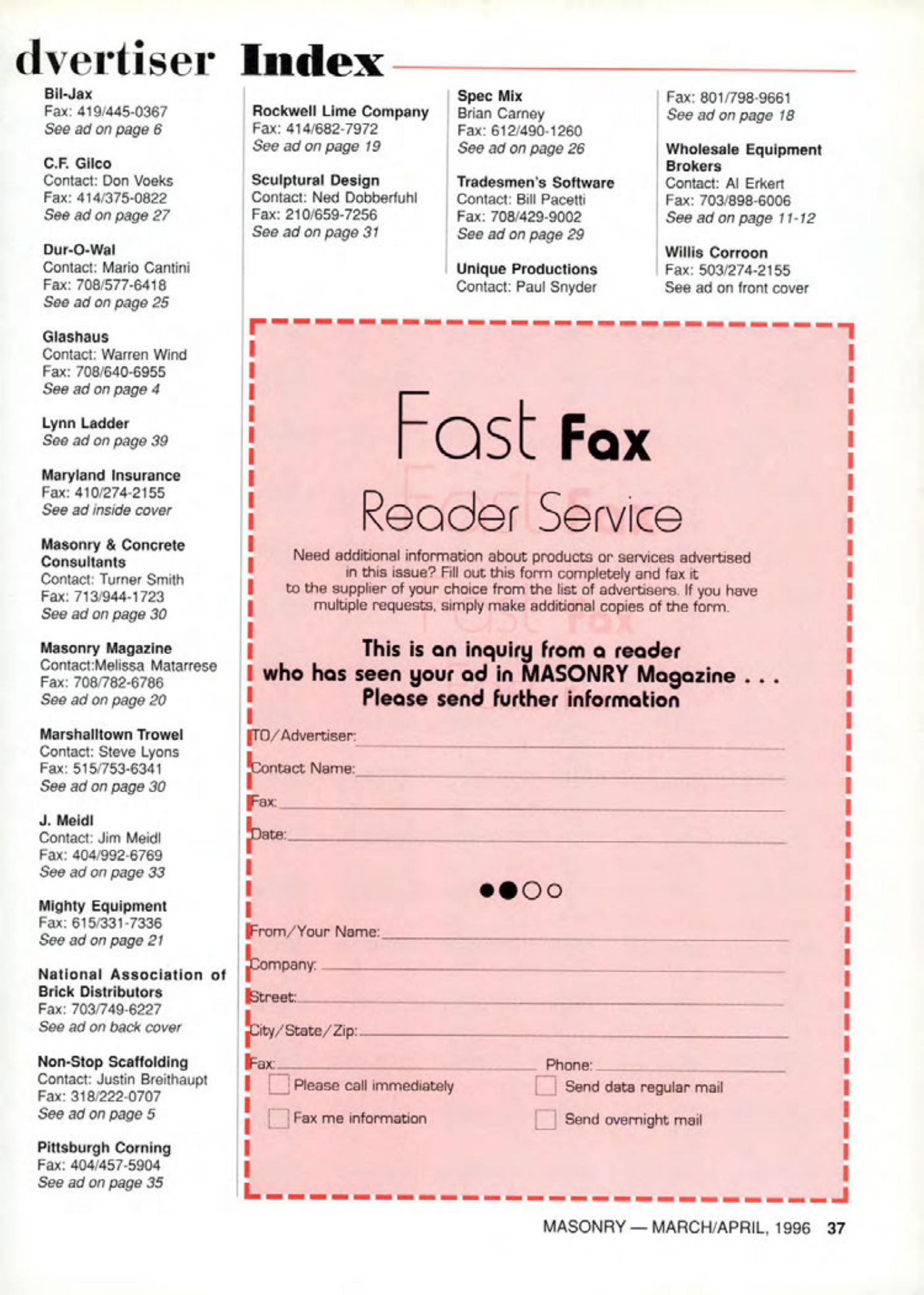 Masonry Magazine April 1996 Page. 37