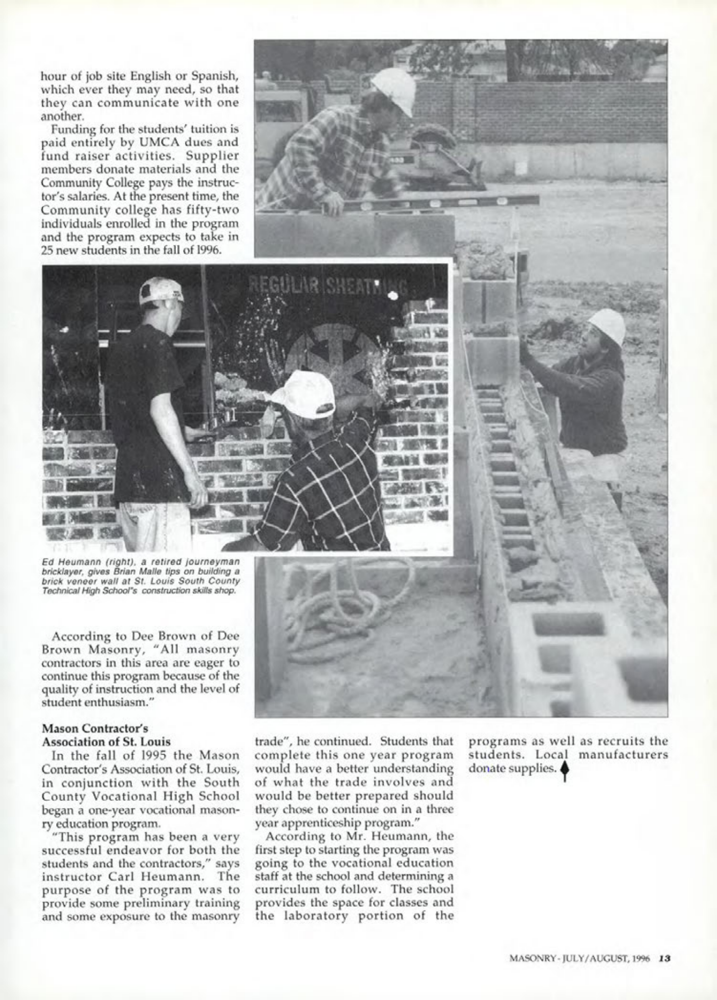 Masonry Magazine August 1996 Page. 13