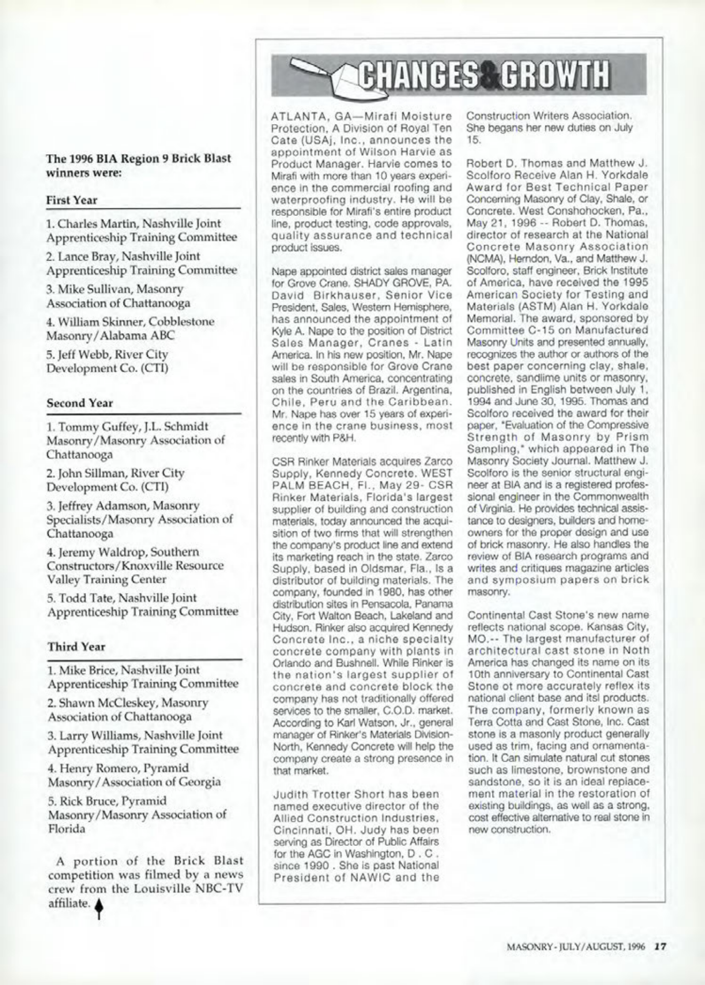 Masonry Magazine August 1996 Page. 17
