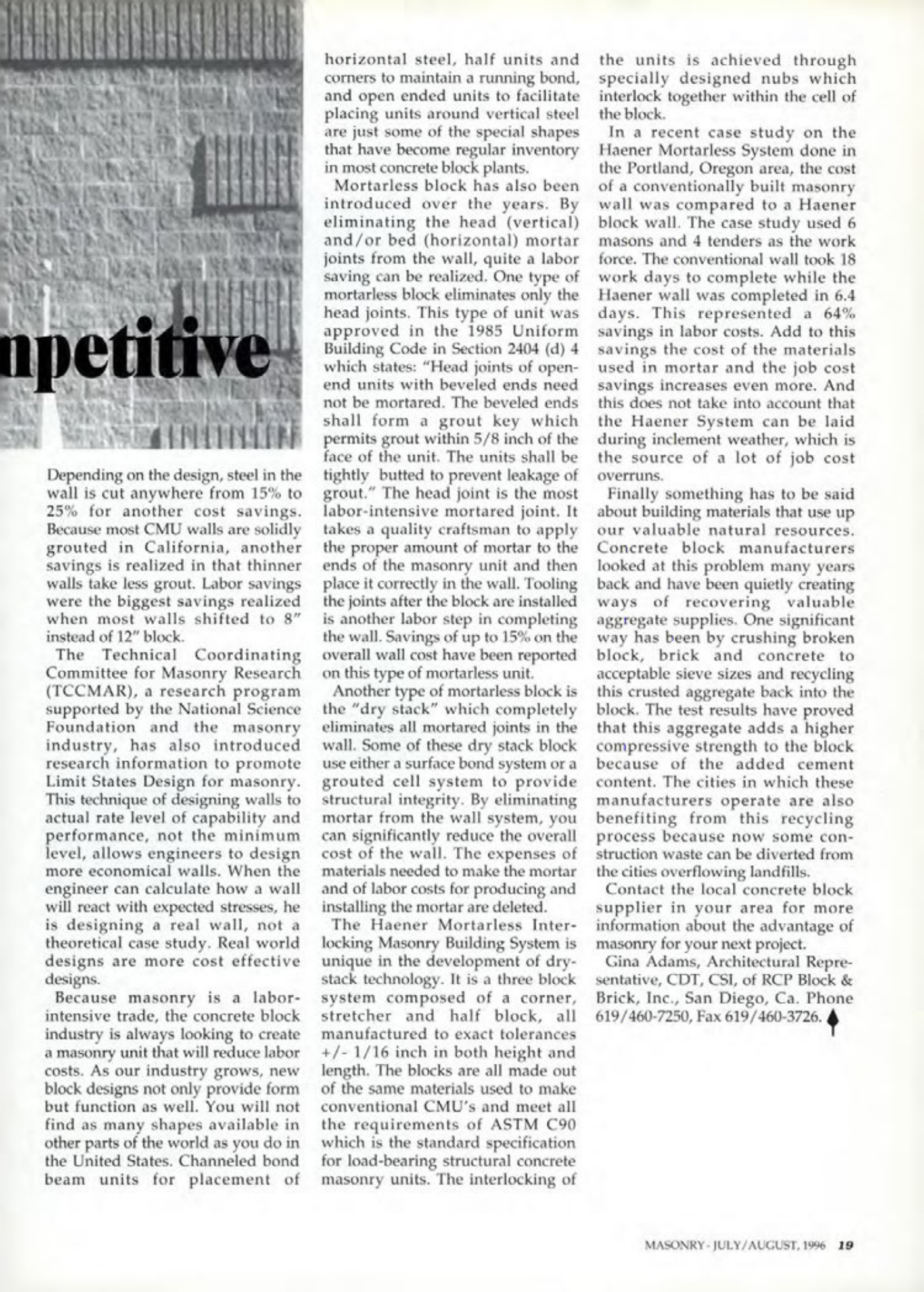 Masonry Magazine August 1996 Page. 19