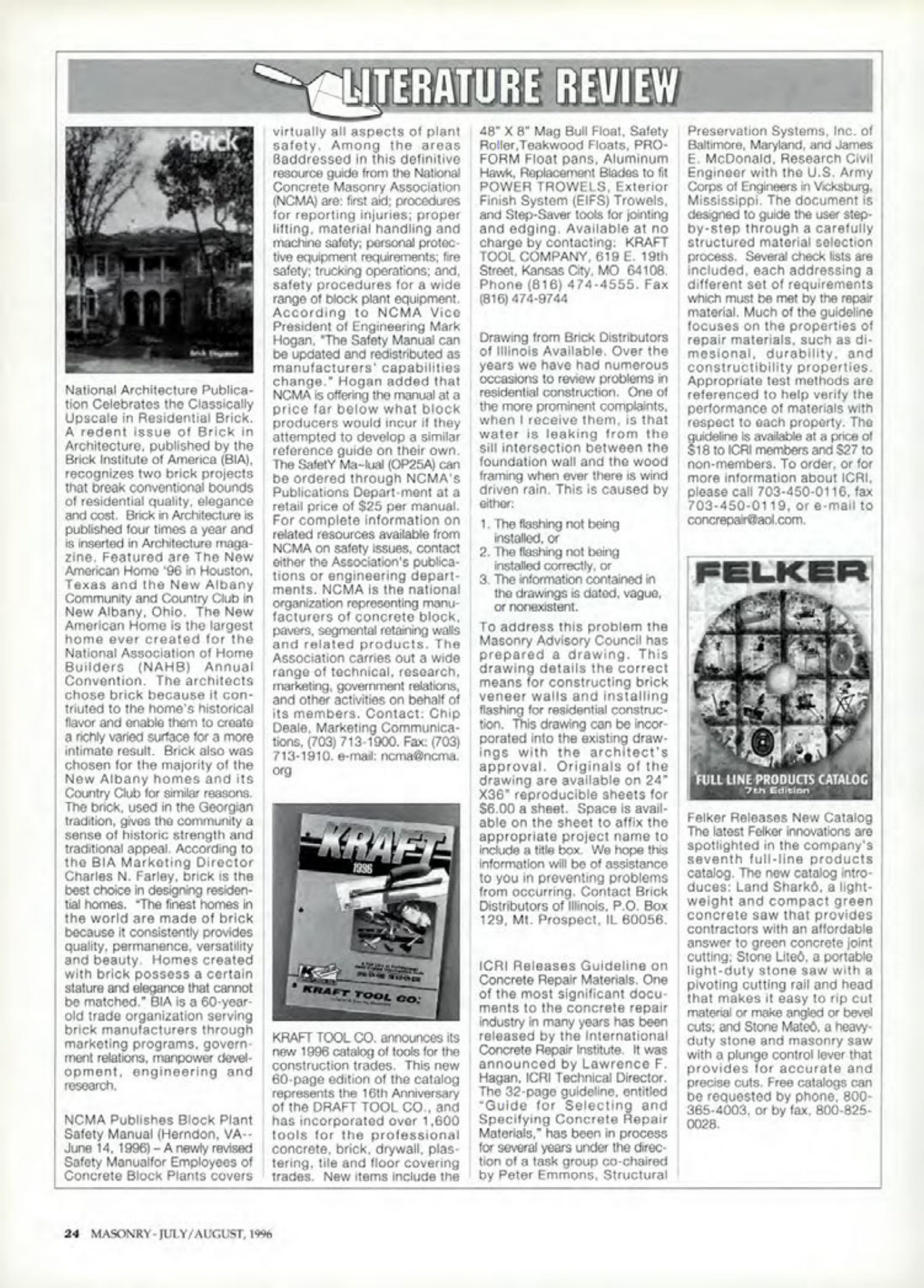 Masonry Magazine August 1996 Page. 24