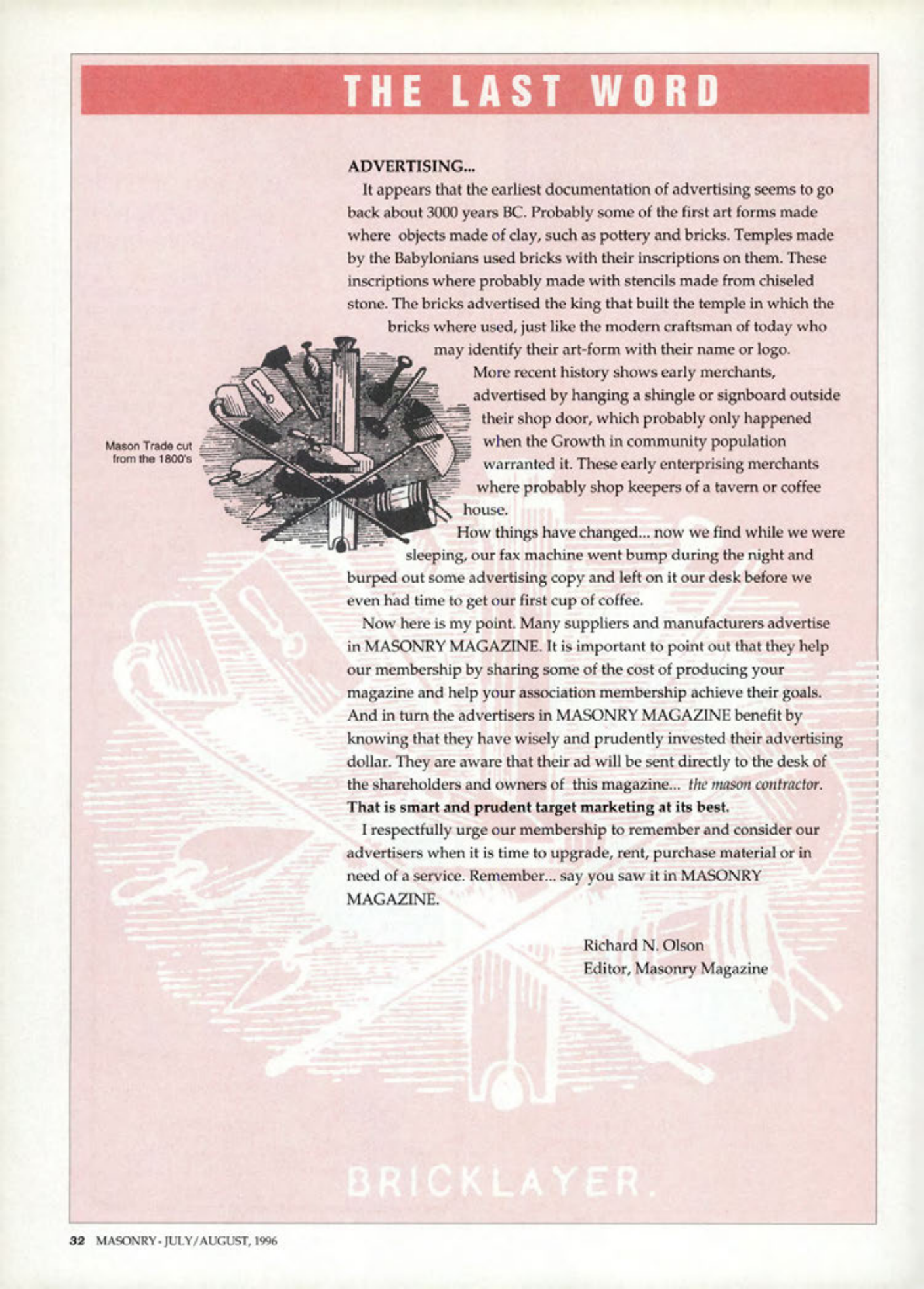 Masonry Magazine August 1996 Page. 32