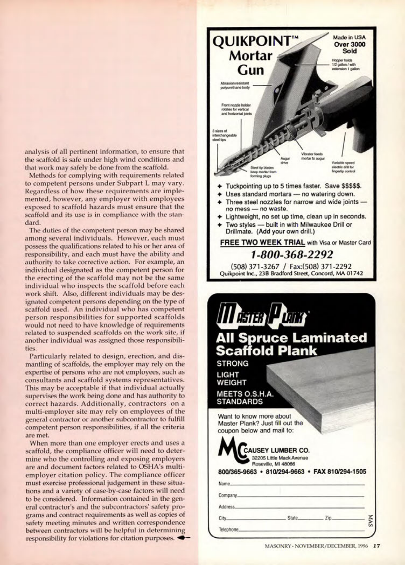 Masonry Magazine December 1996 Page. 17