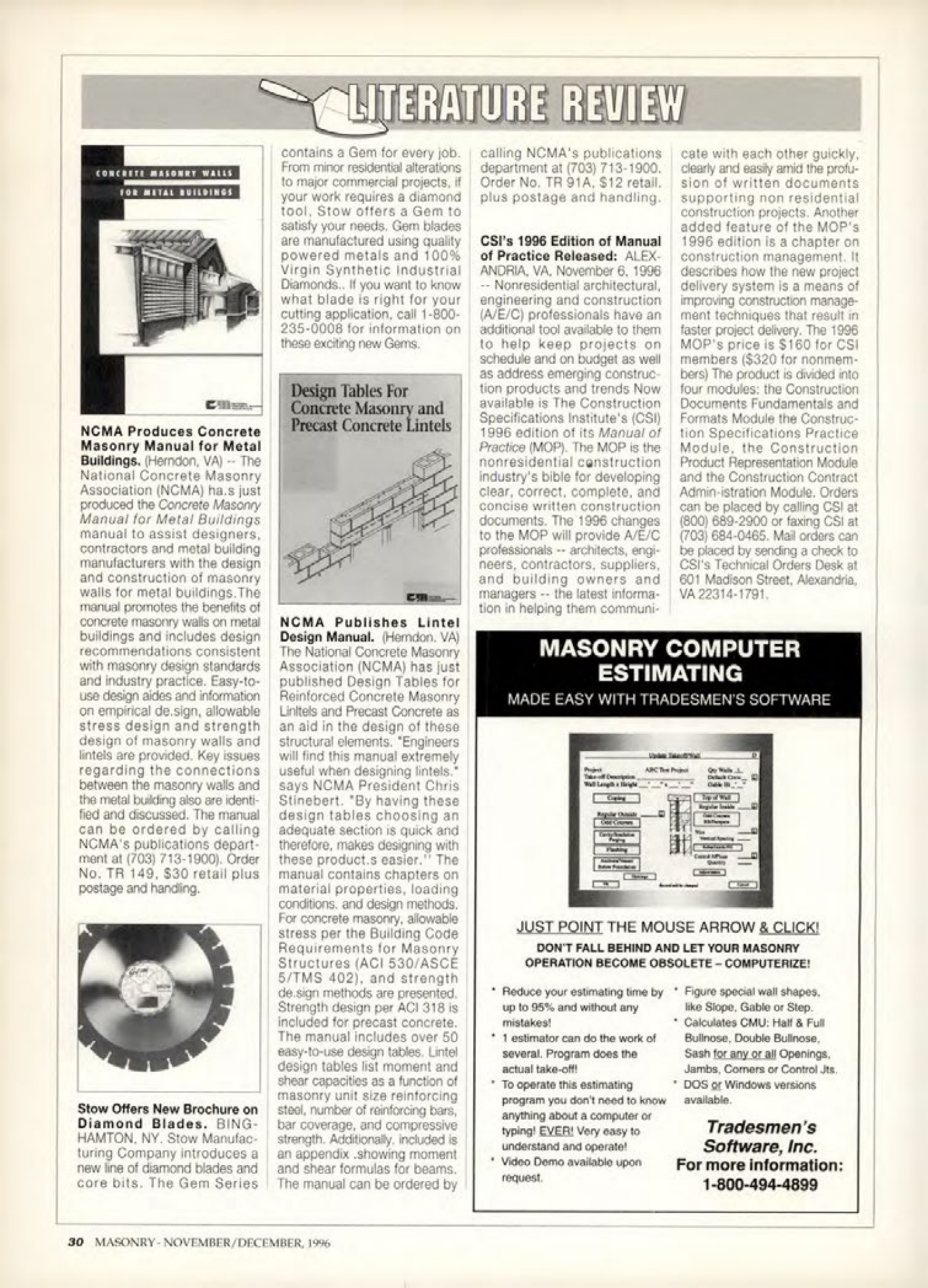 Masonry Magazine December 1996 Page. 30