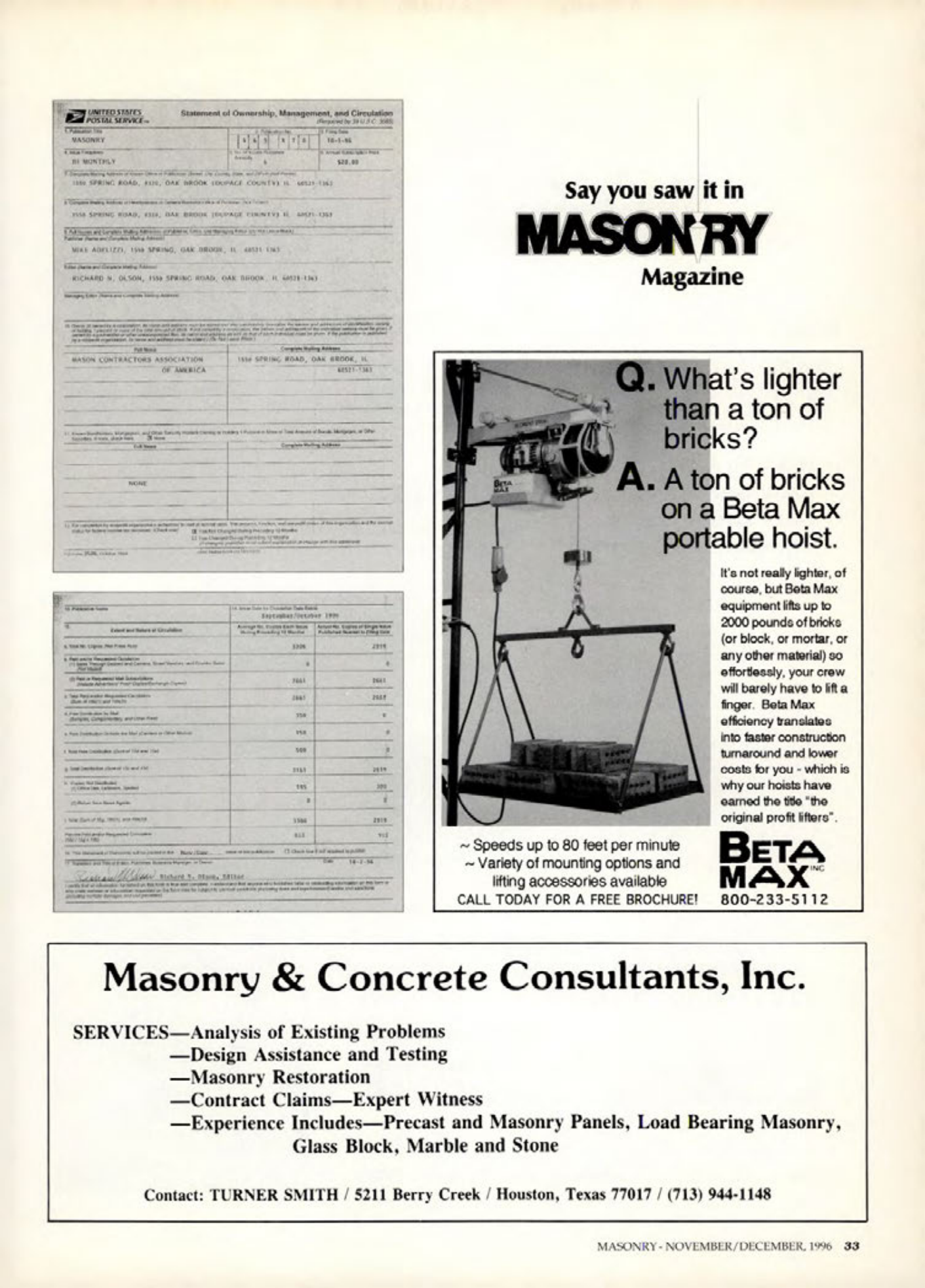 Masonry Magazine December 1996 Page. 33