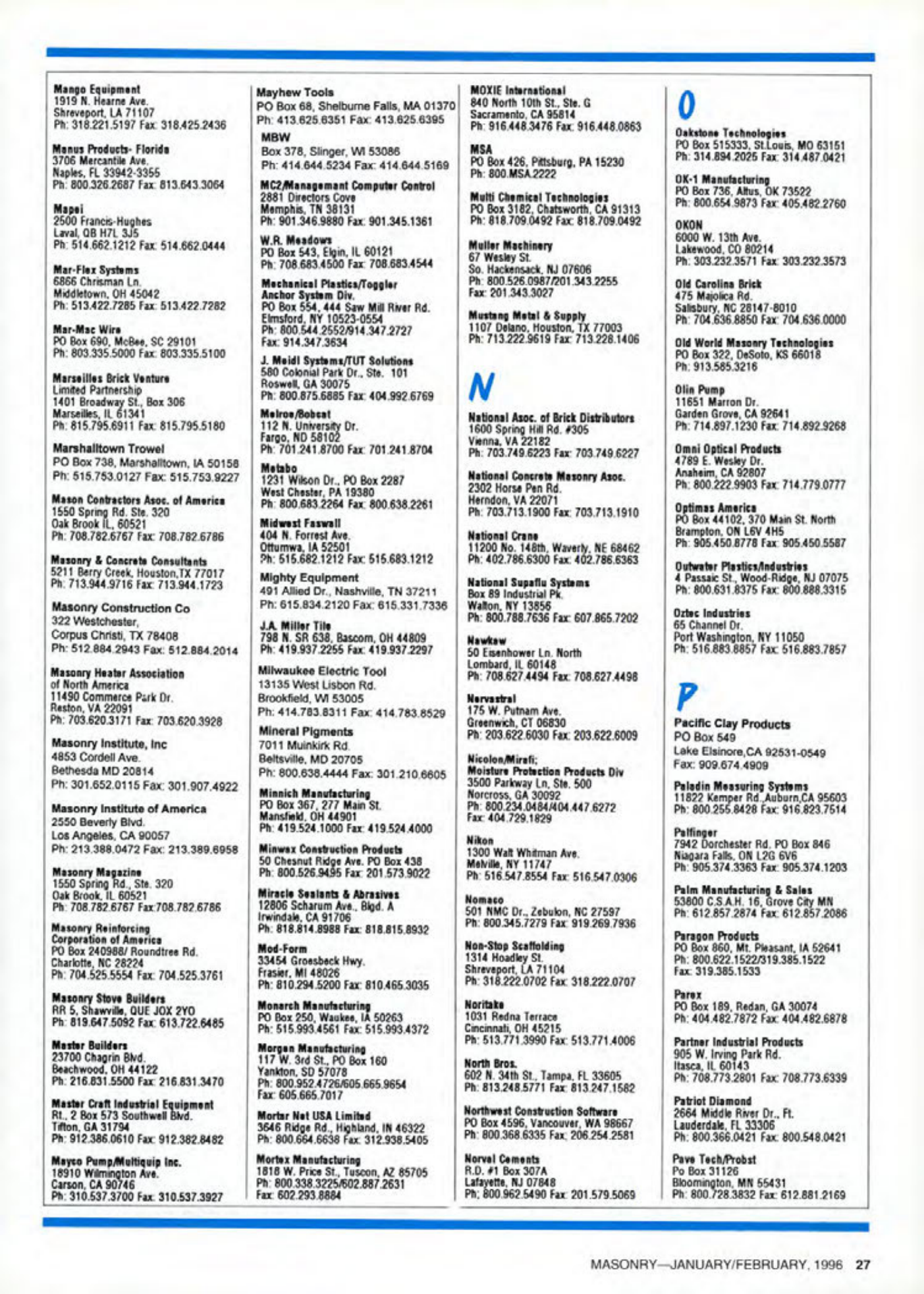 Masonry Magazine February 1996 Page. 27