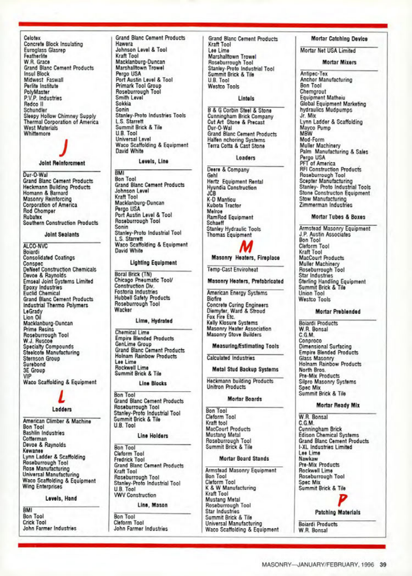 Masonry Magazine February 1996 Page. 39